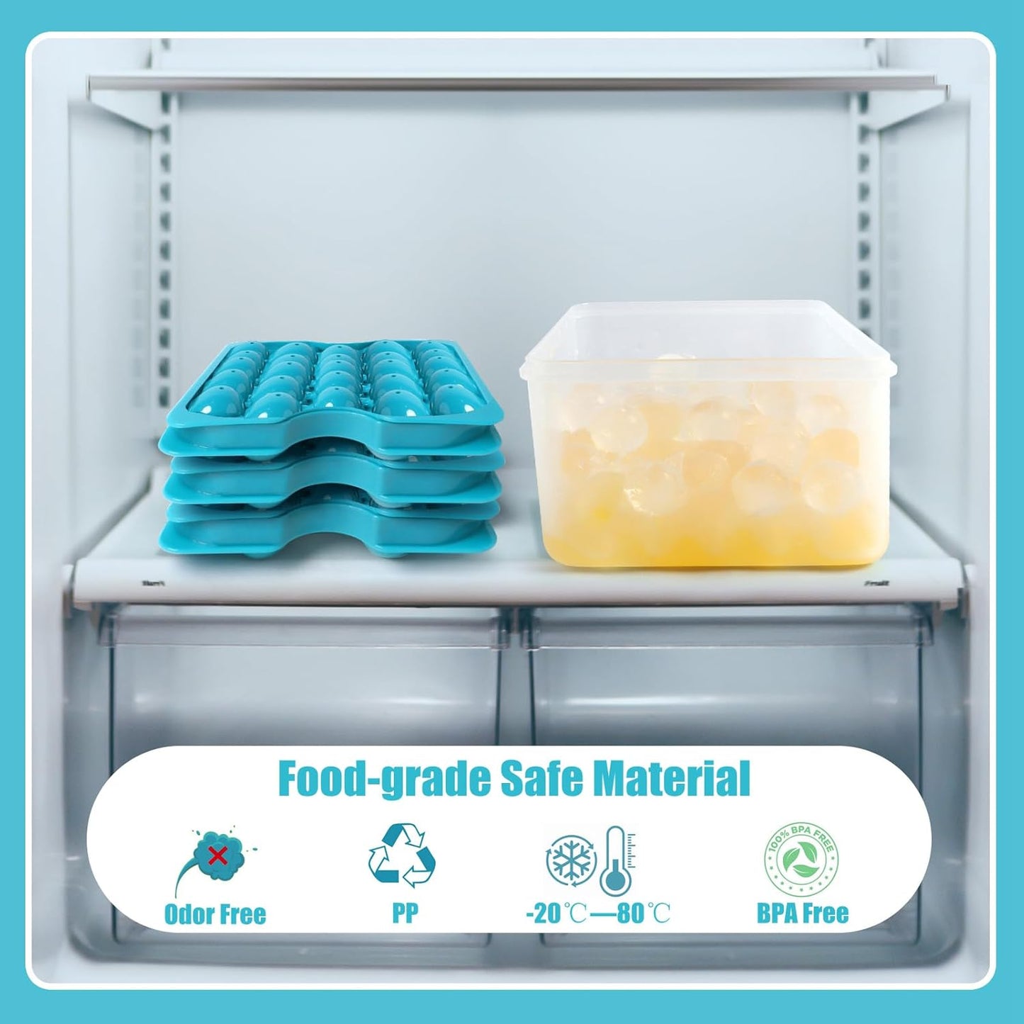 Bangp Ice Cube Tray with Lid and Bin,3 Pack Round Ice Trays for Freezer with Lid,96PCS 0.8" Ice Balls for Chilling Drinks Coffee Juice,Ice Cube Trays for Freezer with Ice Container,Ice Scoop & Tongs
