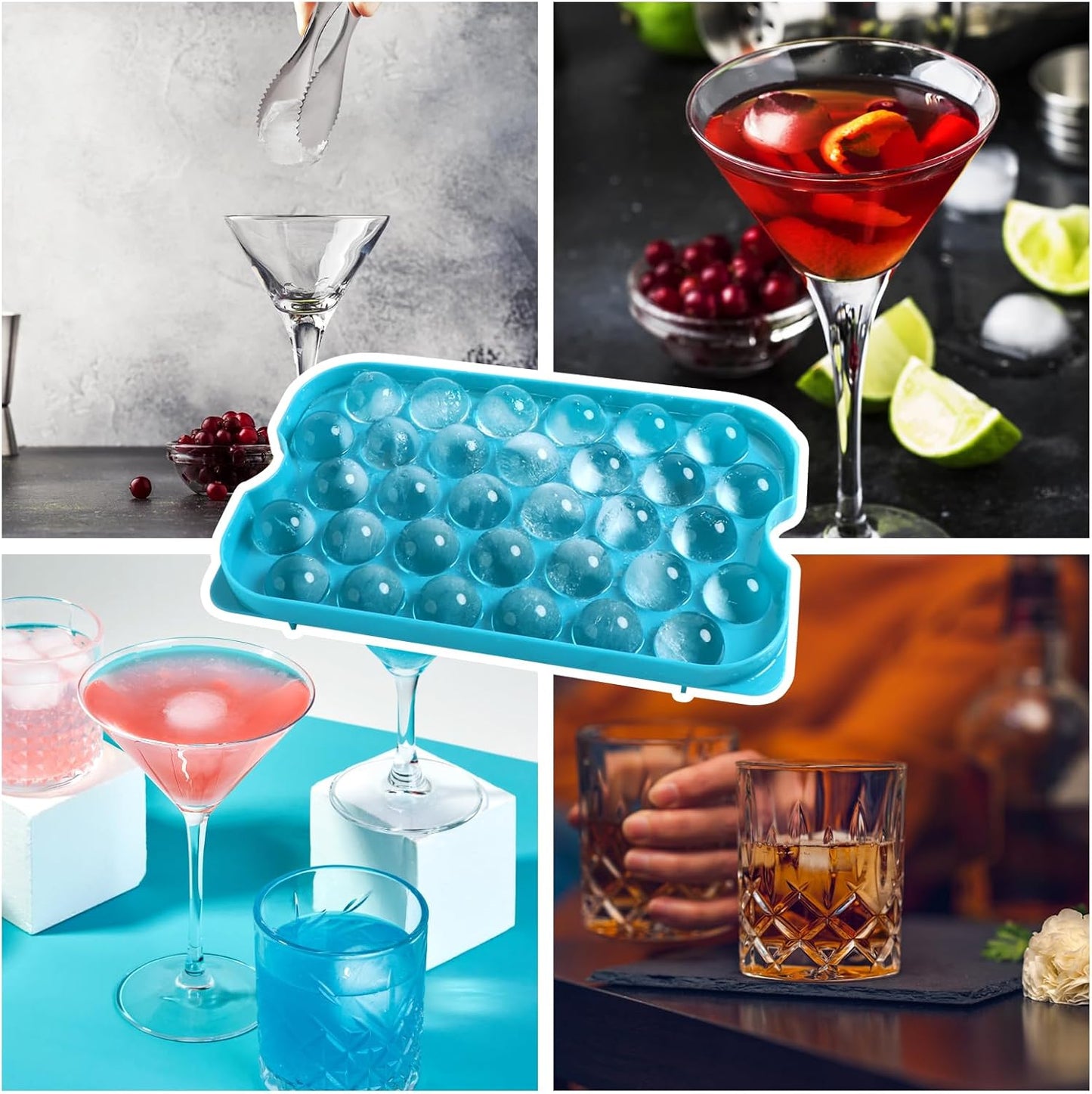 Bangp Ice Cube Tray with Lid and Bin,3 Pack Round Ice Trays for Freezer with Lid,96PCS 0.8" Ice Balls for Chilling Drinks Coffee Juice,Ice Cube Trays for Freezer with Ice Container,Ice Scoop & Tongs