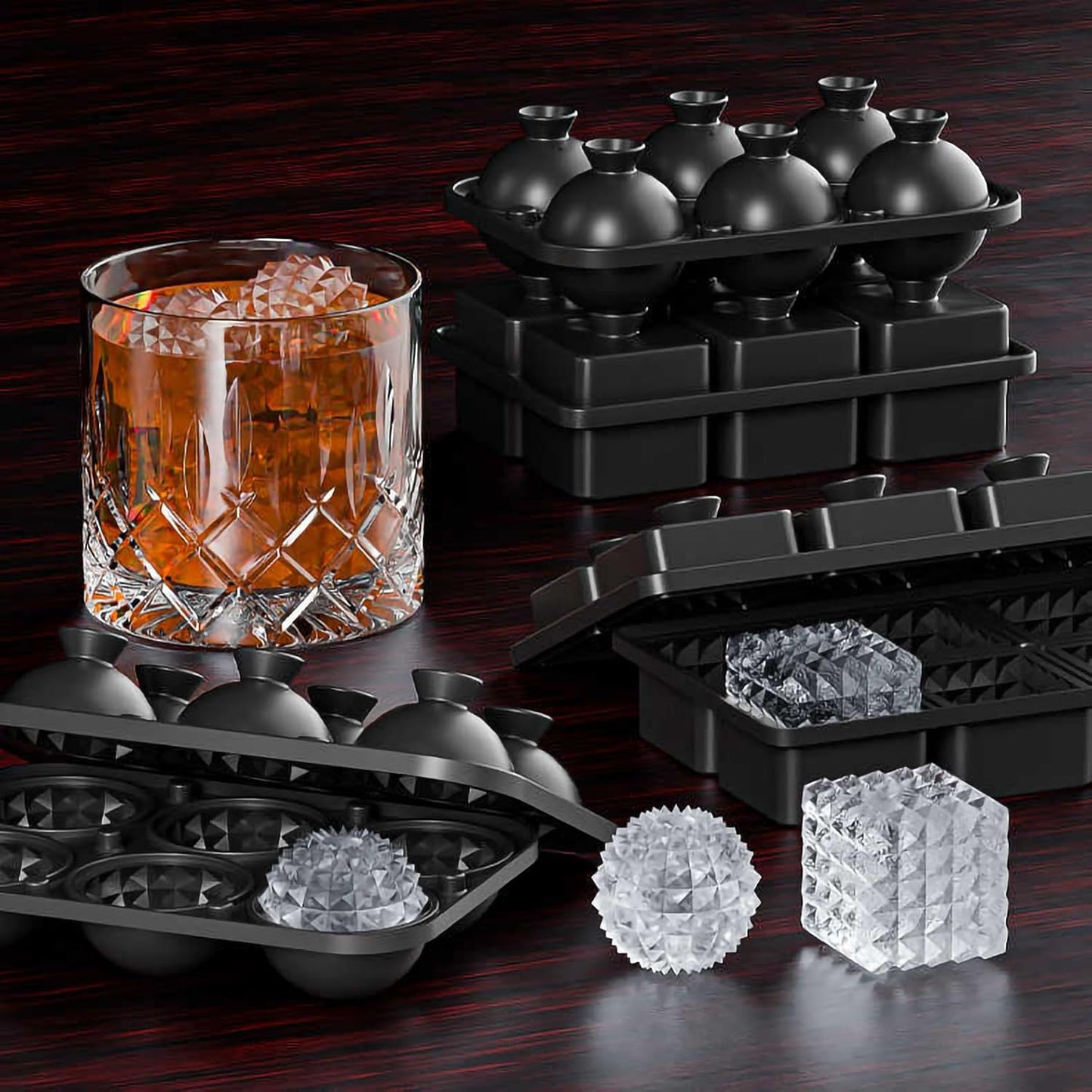 Bangp Large Ice Cube Tray for Whiskey,Perfect Etched Ice Cubes, Big Ice Cube Mold for Cocktails,Whiskey (Etched Sphere)