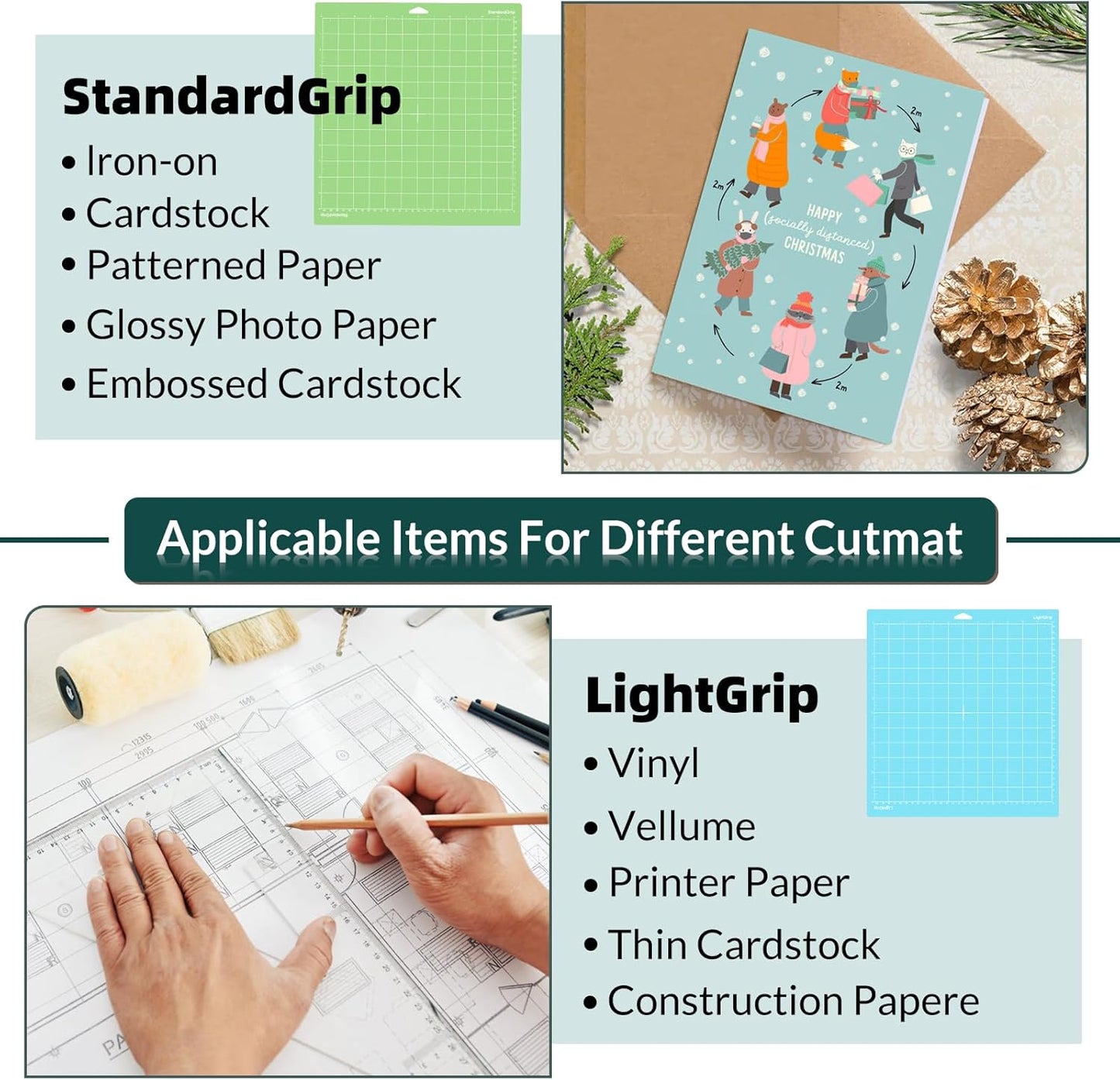 WISYOK 4-Pack 12x12 Inch Cutting Mats for Explore Air 2/Air/One/Maker, Reusable Adhesive Replacement Mats (Standard, Light, Strong, Fabric) for Crafts, Quilting, Sewing