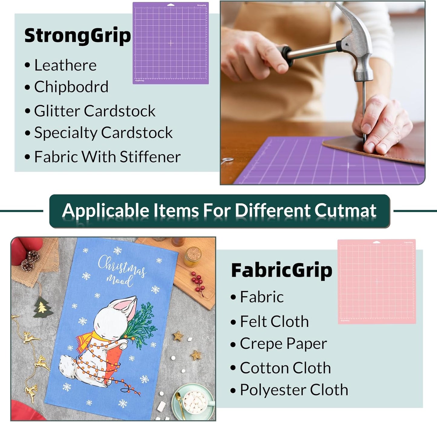 WISYOK 4-Pack 12x12 Inch Cutting Mats for Explore Air 2/Air/One/Maker, Reusable Adhesive Replacement Mats (Standard, Light, Strong, Fabric) for Crafts, Quilting, Sewing