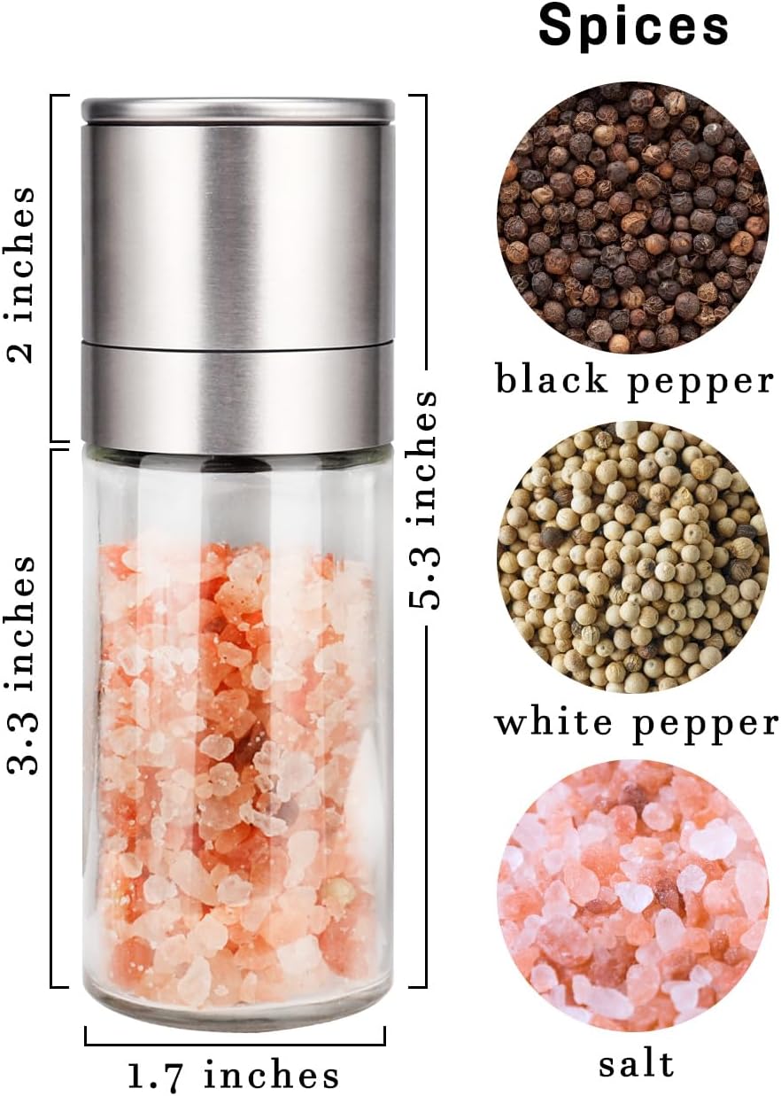 Gulex® Salt and Pepper Grinder Set, Pepper Mill, Sea Salt Shaker Grinder Refillable, Adjustable Coarseness, Stainless Steel with Ceramic Rotor(Seasoning not included)
