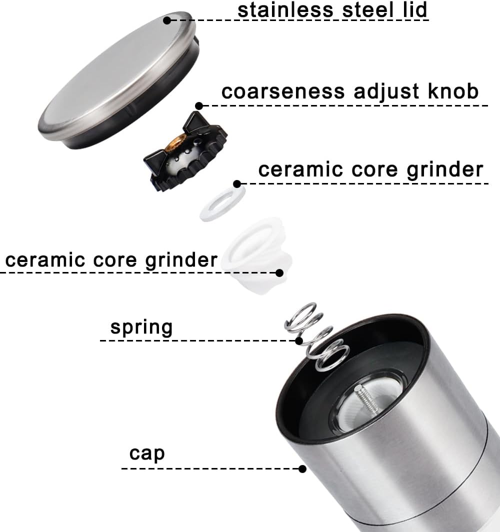 Gulex® Salt and Pepper Grinder Set, Pepper Mill, Sea Salt Shaker Grinder Refillable, Adjustable Coarseness, Stainless Steel with Ceramic Rotor(Seasoning not included)