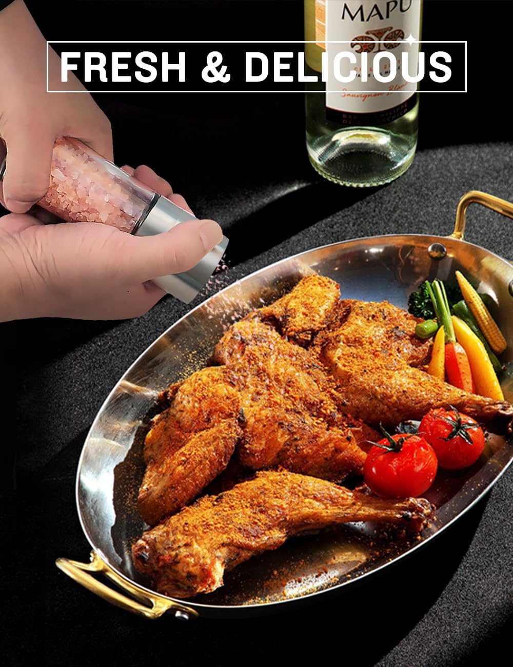 Gulex® Salt and Pepper Grinder Set, Pepper Mill, Sea Salt Shaker Grinder Refillable, Adjustable Coarseness, Stainless Steel with Ceramic Rotor(Seasoning not included)