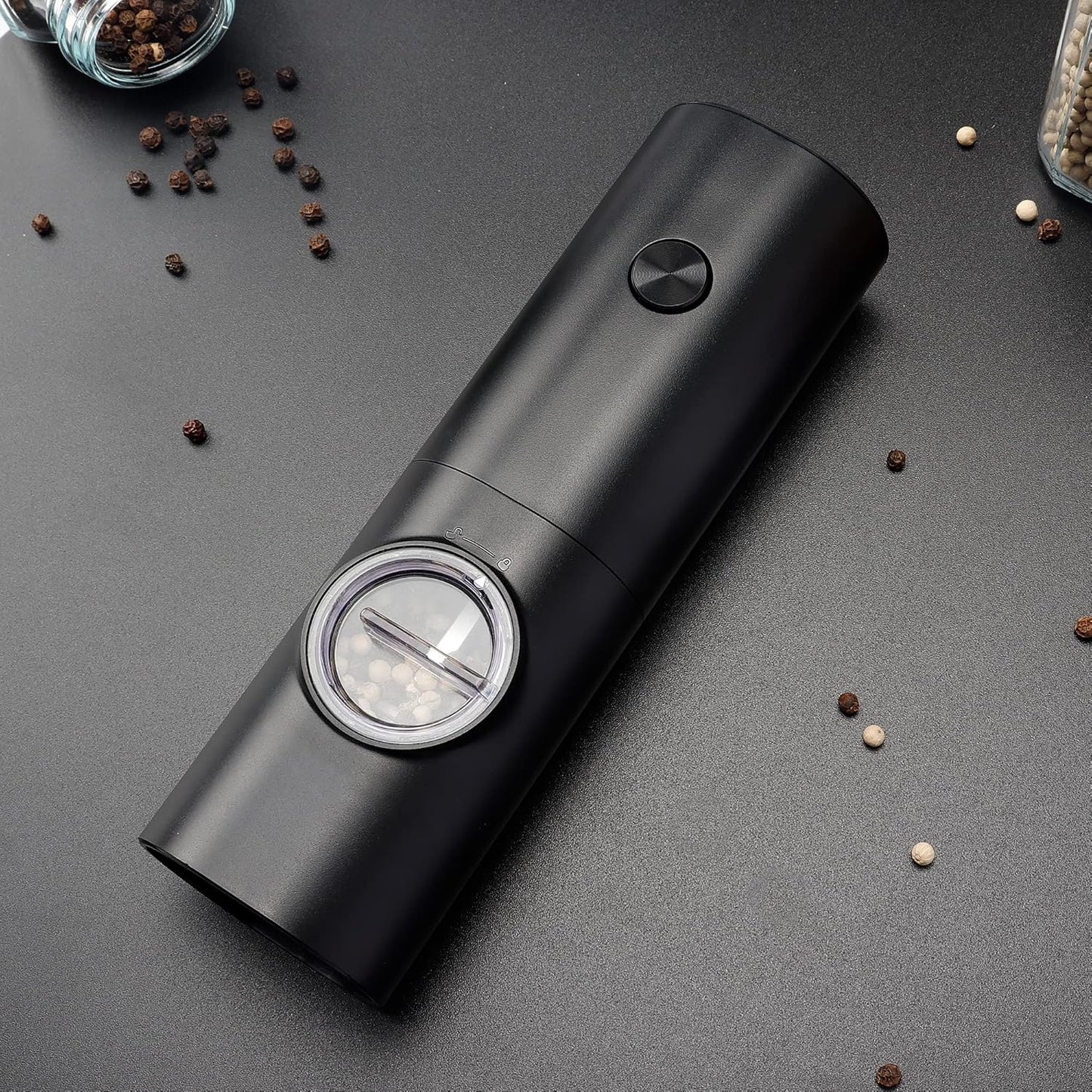 Electric Pepper Grinder or Salt Mill, Battery Powered Automatic Pepper Mill, Ceramic Grinder with Adjustable Coarseness, LED Light, One Hand Operation (1 pack)