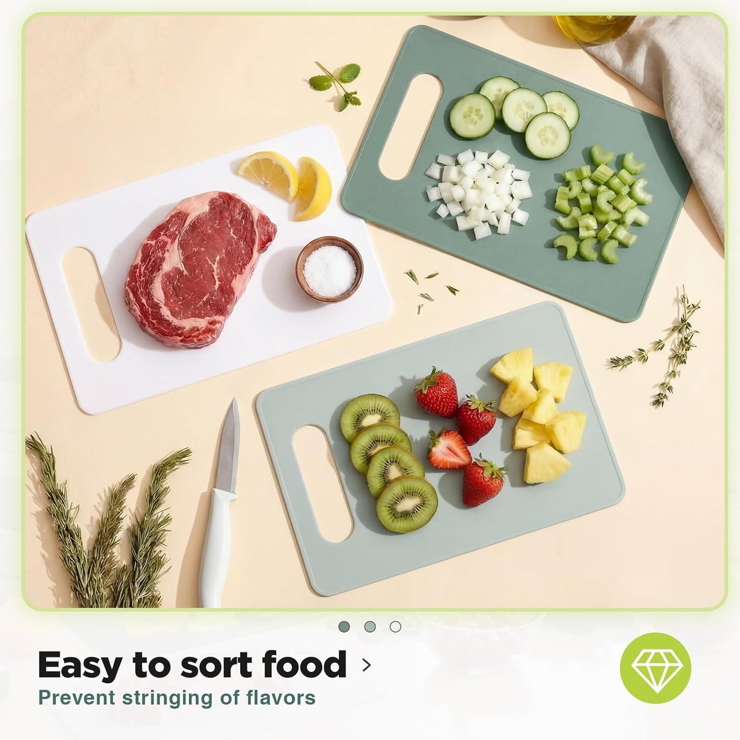 3 Pcs Small Cutting Boards for Small Kitchen, Thin Plastic Cutting Board Set with Easy Grip Handle, Space Saving Colorful Boards for Apartment, RV, Meat, Vegetables