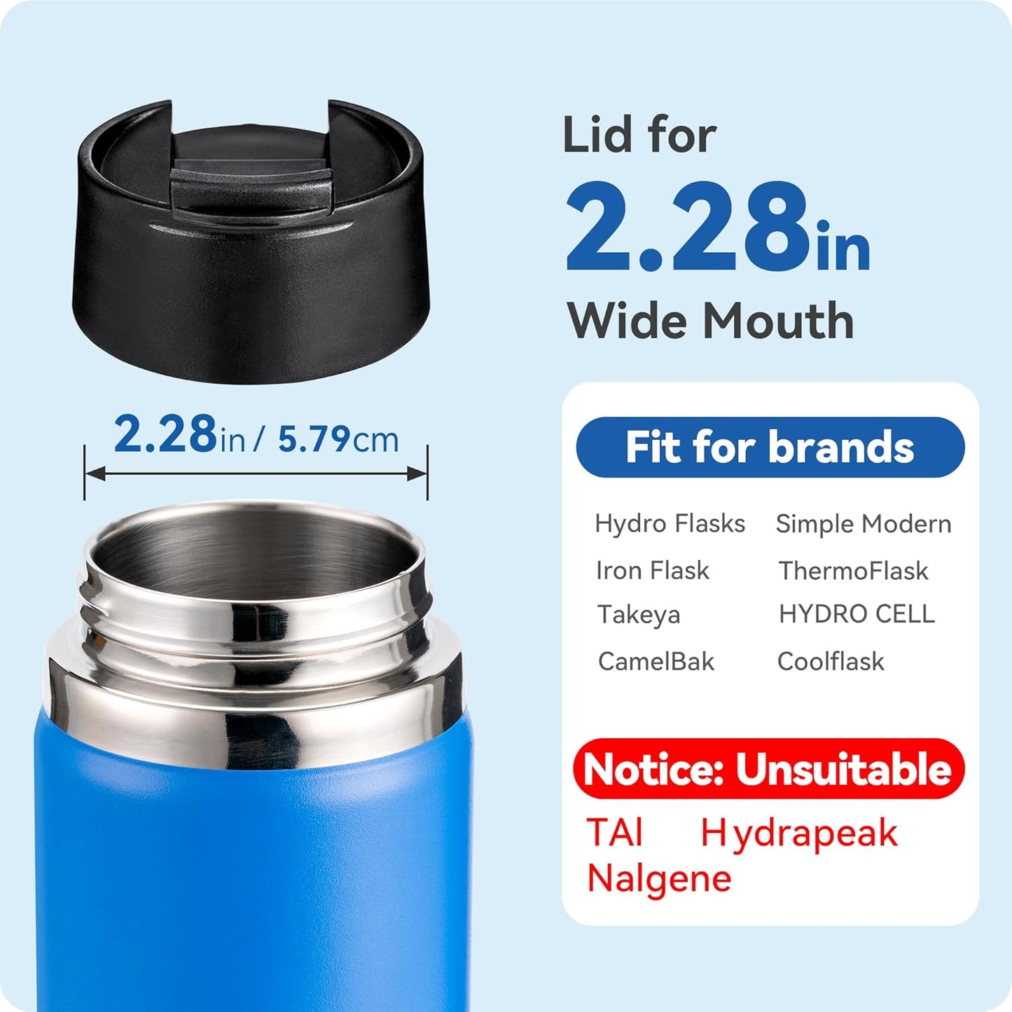 Flip Lid for Hydro Flask 12 16 18 20 32 40 64 oz Wide Mouth Bottle,Replacement Lid for Hydroflask,Thermoflask,Iron Flask and More 2.28" Wide Mouth Bottles