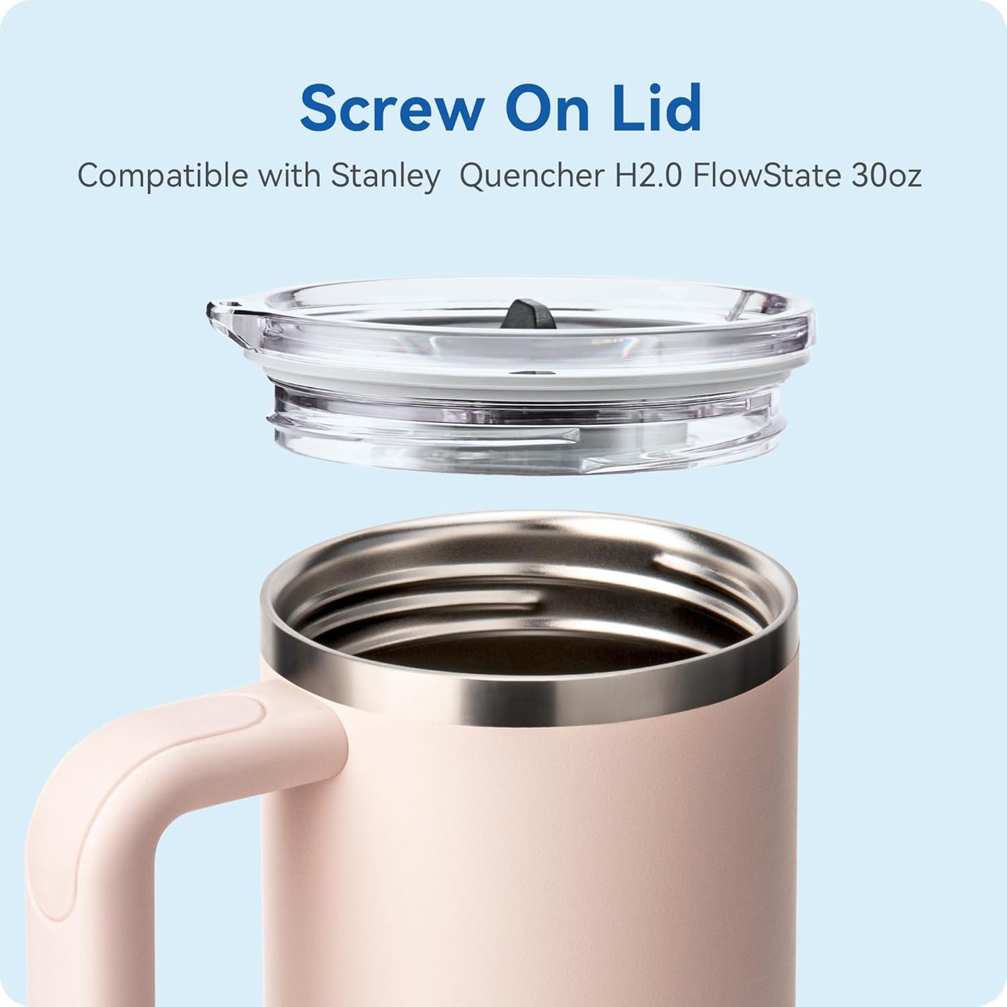Replacement Lid for Stanley Quencher H2.0&1.0 30oz Tumblers，Leak-Proof Threaded Cover with Straw-Friendly Design, BPA-Free Transparent Lid Compatible with Stanley FlowState 30 oz (1 Pack)