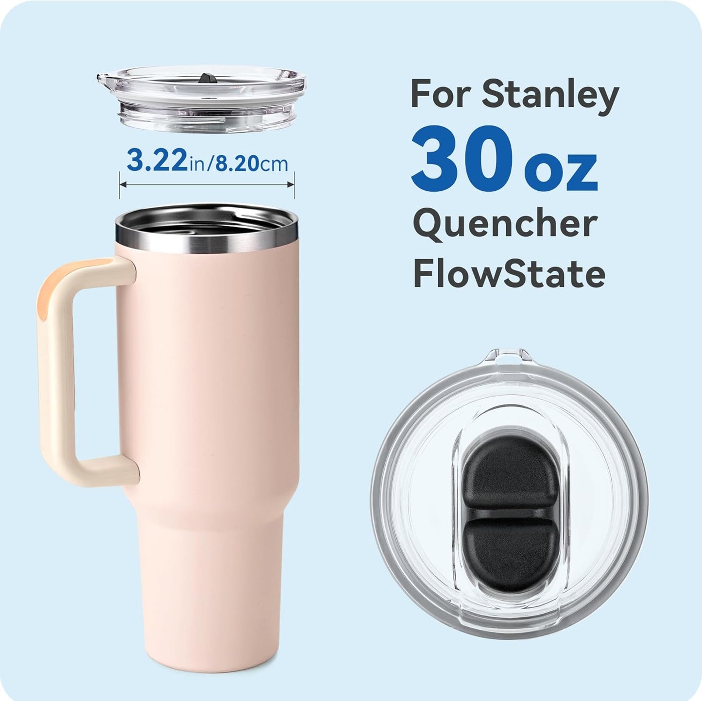 Replacement Lid for Stanley Quencher H2.0&1.0 30oz Tumblers，Leak-Proof Threaded Cover with Straw-Friendly Design, BPA-Free Transparent Lid Compatible with Stanley FlowState 30 oz (1 Pack)