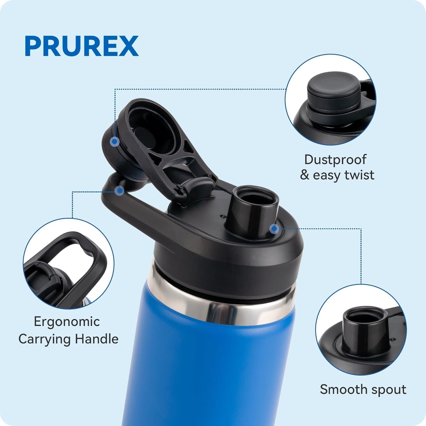 Wide Mouth Spout Lid for Hydro Flask 12-64 oz & More | Compatible Replacement Chug Lid for 2.28" Inner Diameter Bottles - Durable, BPA-Free & Leak-Proof（1 Pack）