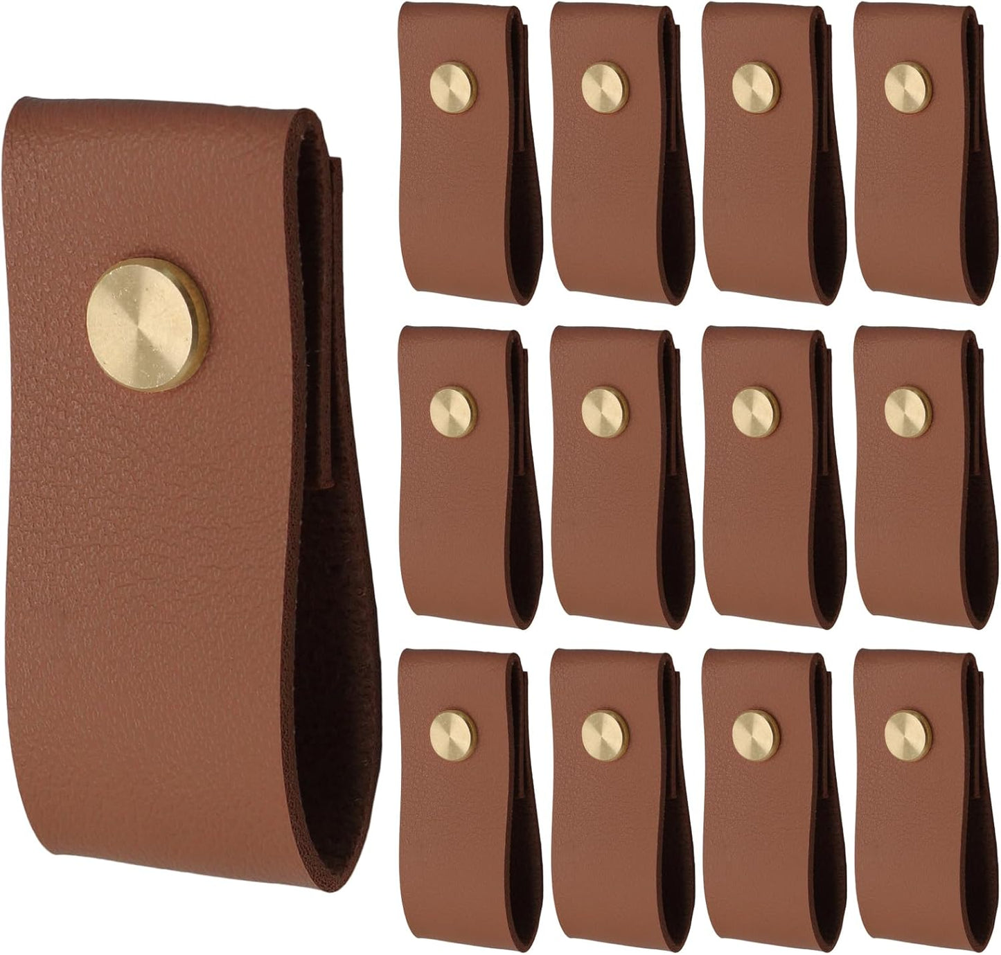 Biaungdo 12 Pack Leather Drawer Pulls, Brown Single Hole Leather Dresser Knobs Leather Pulls Cabinet Door Handle for Kitchen, Cabinet, Drawers, Closet, Dresser, Cupboard