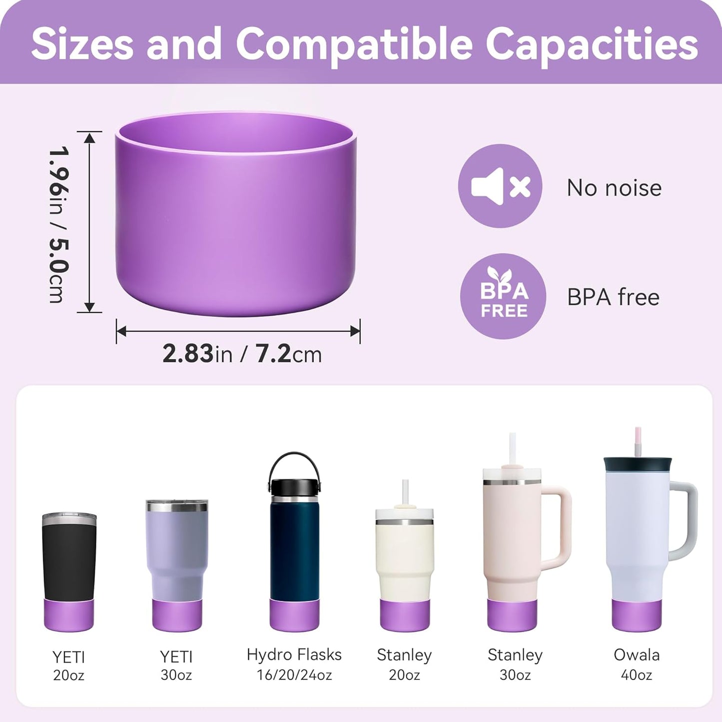 2Pack Silicone Boot Covers | Compatible with Hydro Flask Wide Mouth 20/24oz,Standard Mouth18/ 21/24oz,24oz Travel&2-20oz Water Bottles| 2.75-2.85" Base| Anti-Scratch & Noise Reduction