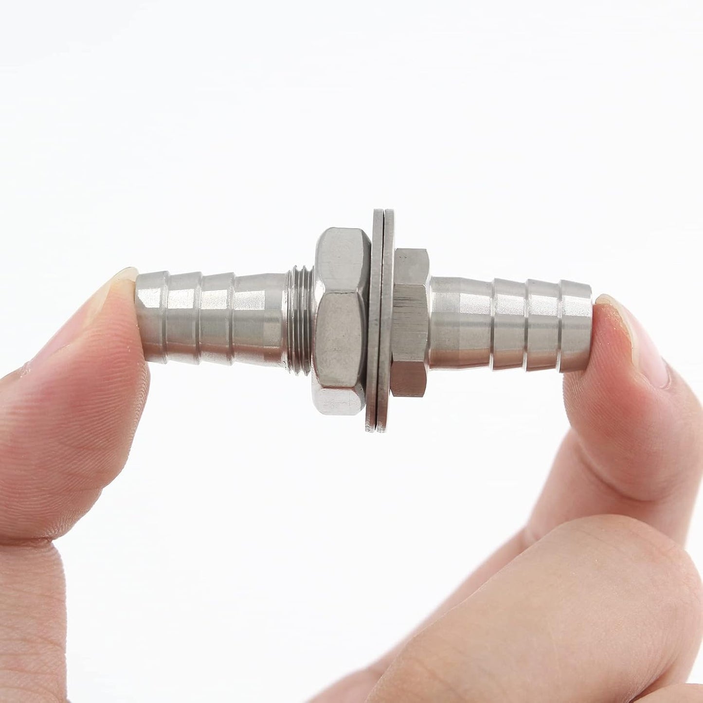 Biaungdo 2 Pcs 3/8" Hose Barb, 304 Stainless Steel Hose Barb Fitting Thru-Bulk Head Straight Hex Union Fitting for Air Water Fuel