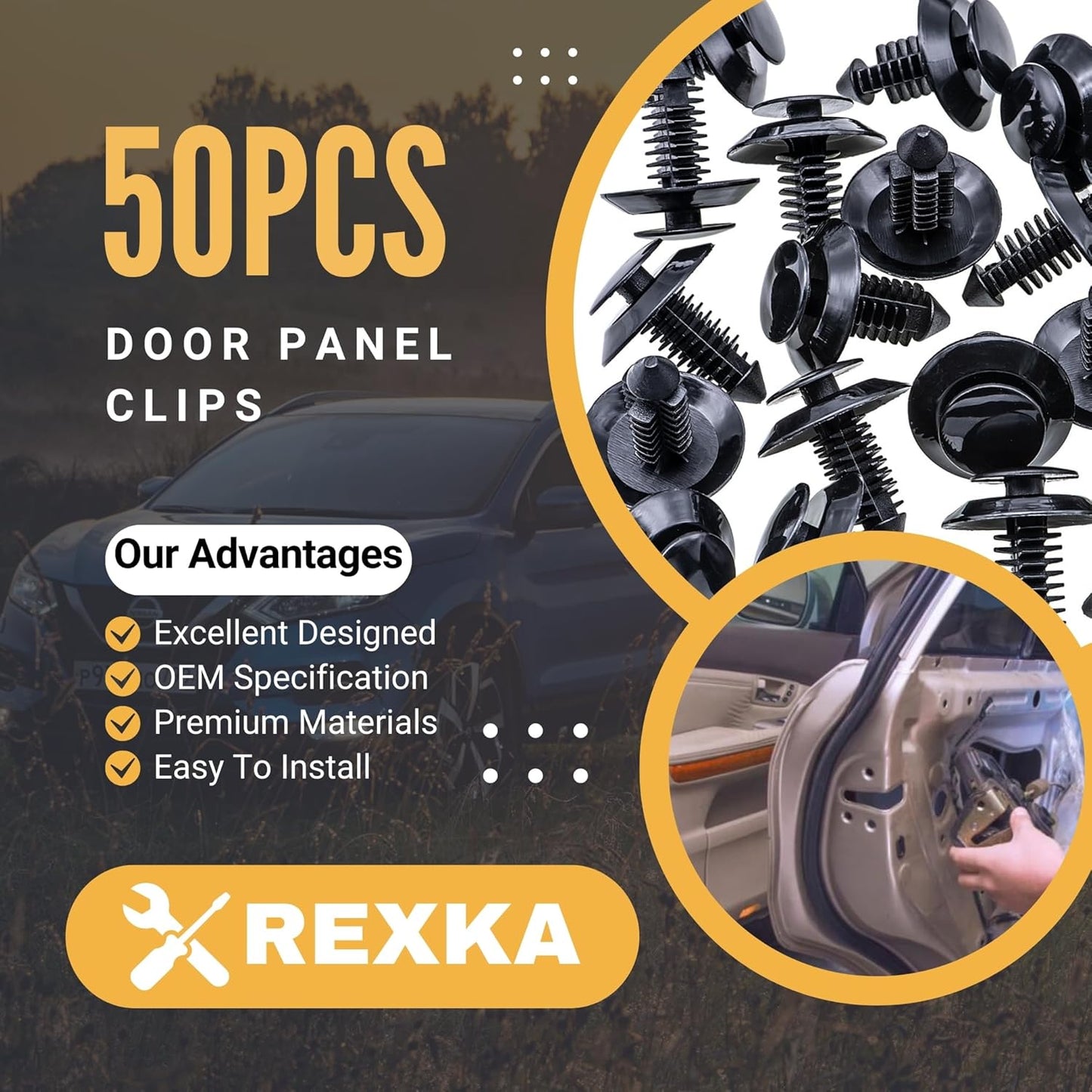 Rexka 50pcs Door Trim Panel Retainers Clips Fastener for Ford N801925-S Lincoln Mercury Bronco F150 Mustang F-250 F-350