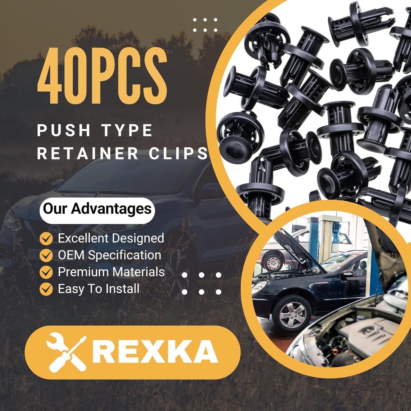 Rexka 40pcs Rear Front Bumper Cover Fender Grille Under Cover Push-Type Retainer Clip Fastener Rivet 91505-TM8-003 for Honda Acura