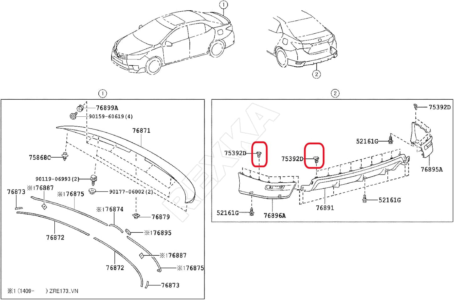 Rexka 25pcs Front & Rear Spoiler Moulding Clip Compatible with Toyota Lexus 75392-35220 4Runner, Camry, Corolla, FJ Cruiser, Highlander, Prius, Prius Prime, Prius V, RAV4