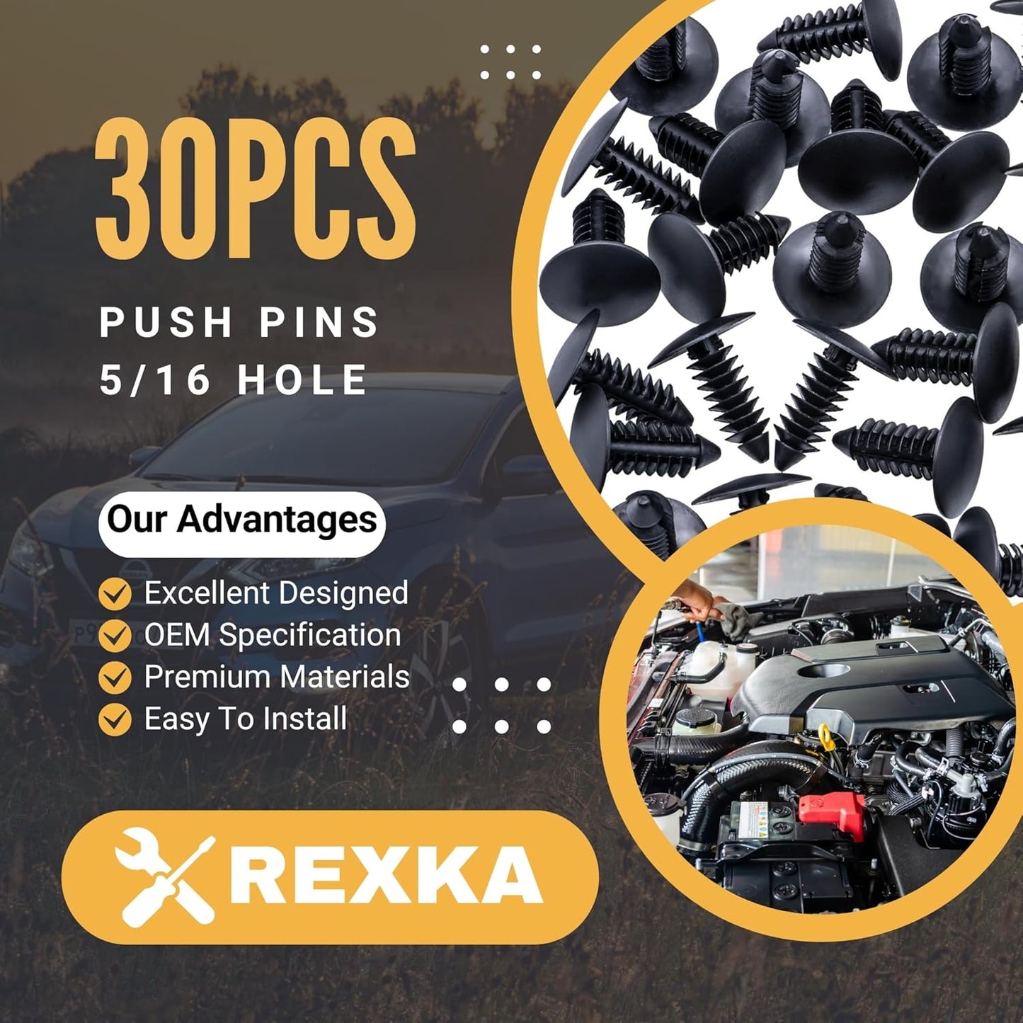Rexka 30pcs Fender Bumper Shield Fender Liner Push Pin Retainer Clips 6030441 for Jeep Dodge Ram Chrysler