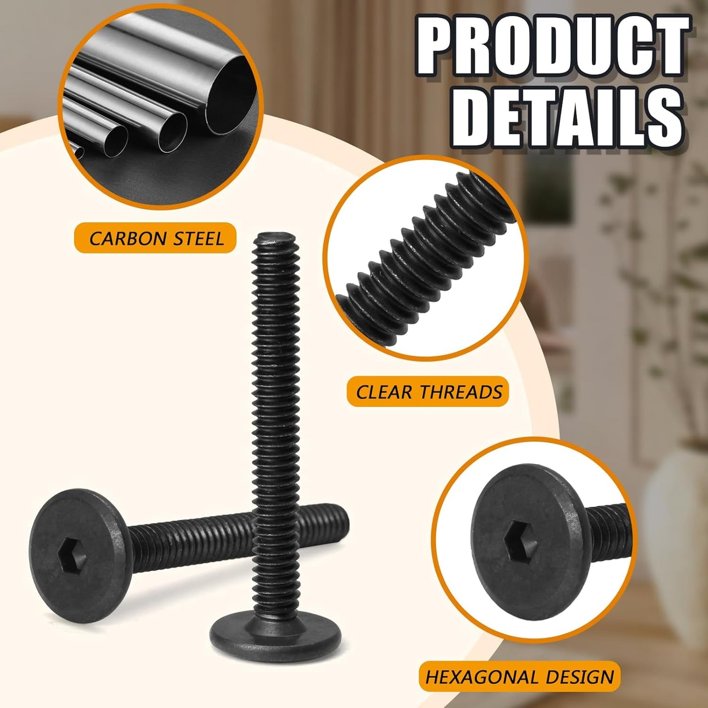 Biaungdo 30 Pcs Flat Head Allen Bolts, 1/4-20 x 2 Inch Black Socket Cap Screws Joint Connecting Bolts Countersunk Screws for Furniture, Fully Threaded