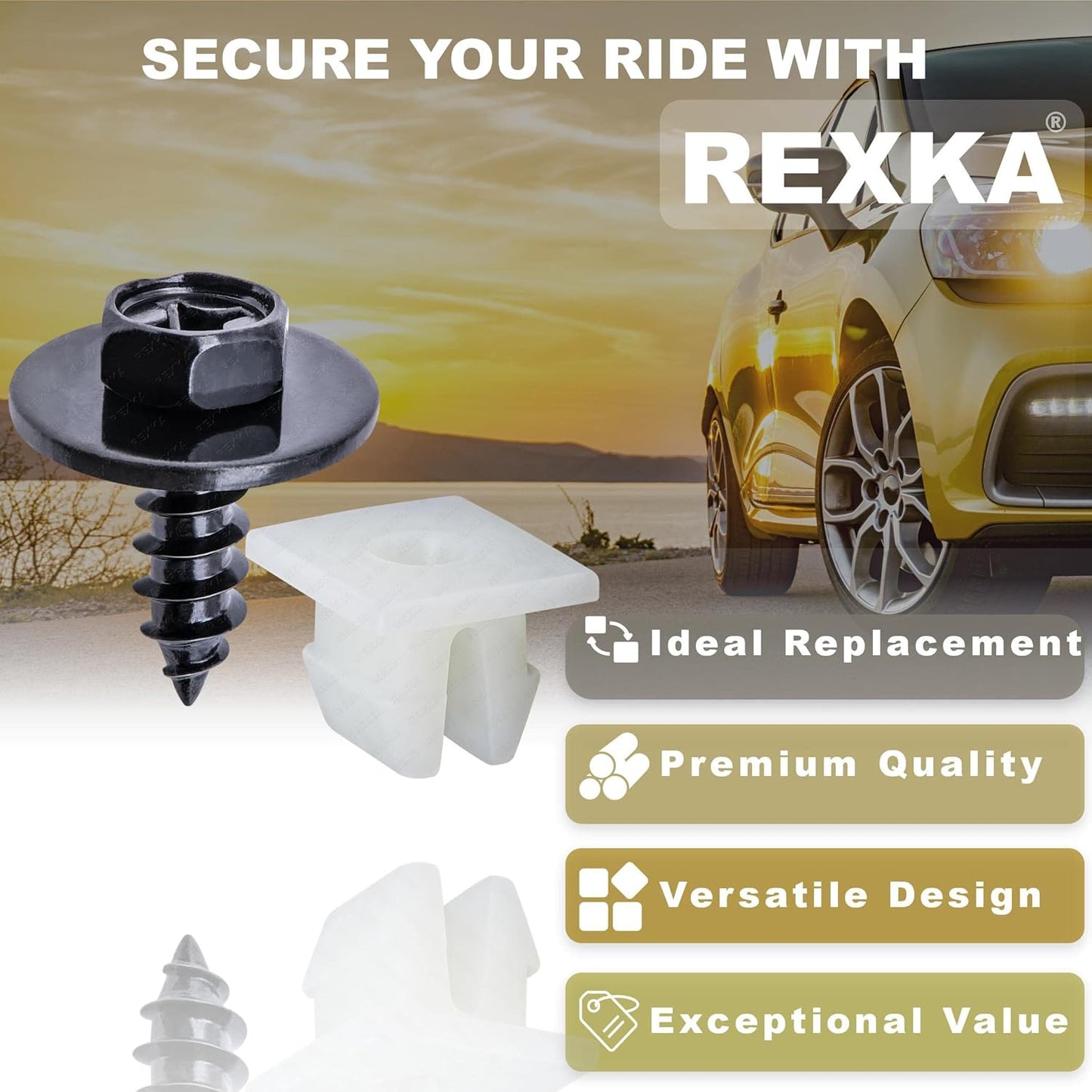 Rexka 10 Sets Bumper Cover Splash Shield Rocker Molding Screw Nut Grommet Kit Fit Toyota 901596-0525 90189-06193 Avalon Camry Highlander Sienna Venza