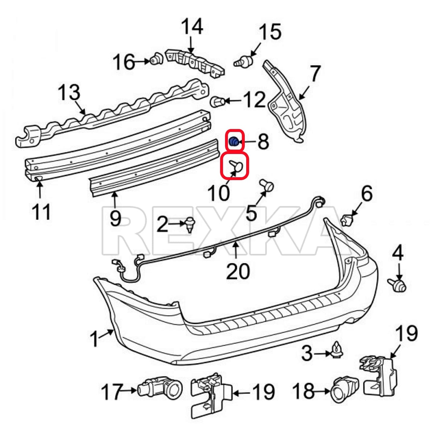 Rexka 15 Sets Fender Liner Bumper Cover Screw Grommet Kits for Toyota Tacoma Tundra Sienna Sequoia 90189-06214 90159-60498