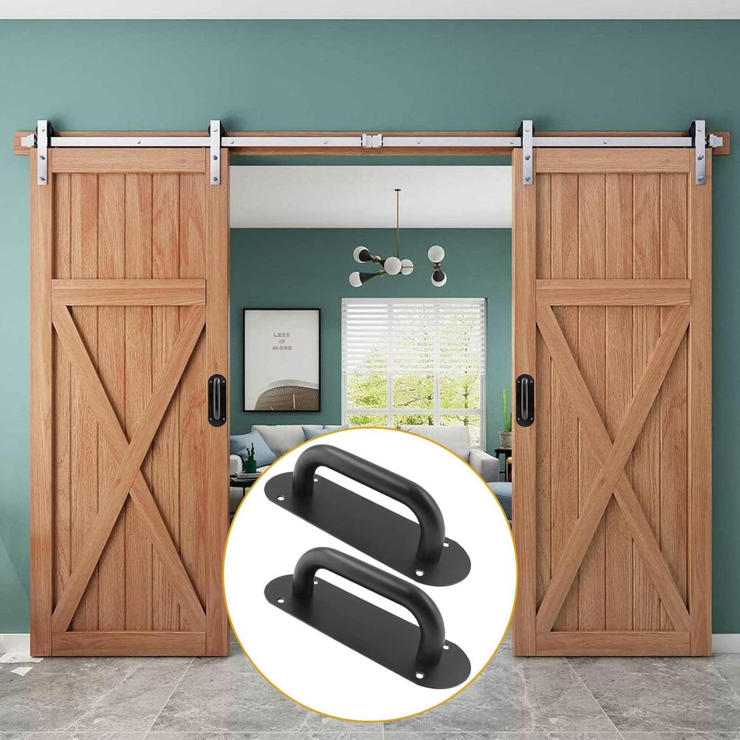 Biaungdo 2 Pack Door Handle Pull Plate, Stainless Steel Door Handle Pull Heavy Duty Barn Door Pull Handles for Sliding Barn Door Kitchen Cabinet, Matte Black (7.8" x 2.5")
