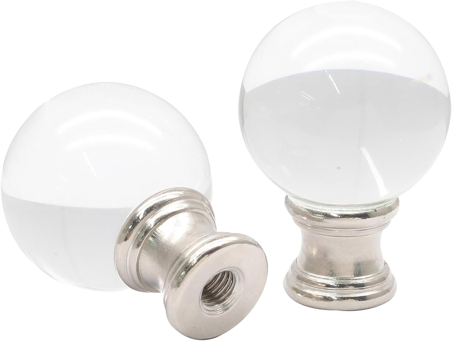 Biaungdo 2 Pack Glass Crystal Lamp Finial, Clear Lamp Finial Cap Knob Glass Ball Lamp Screw Top Lamp Decoration for Lamp Shade, with 1/4-27 Inch Silver Base