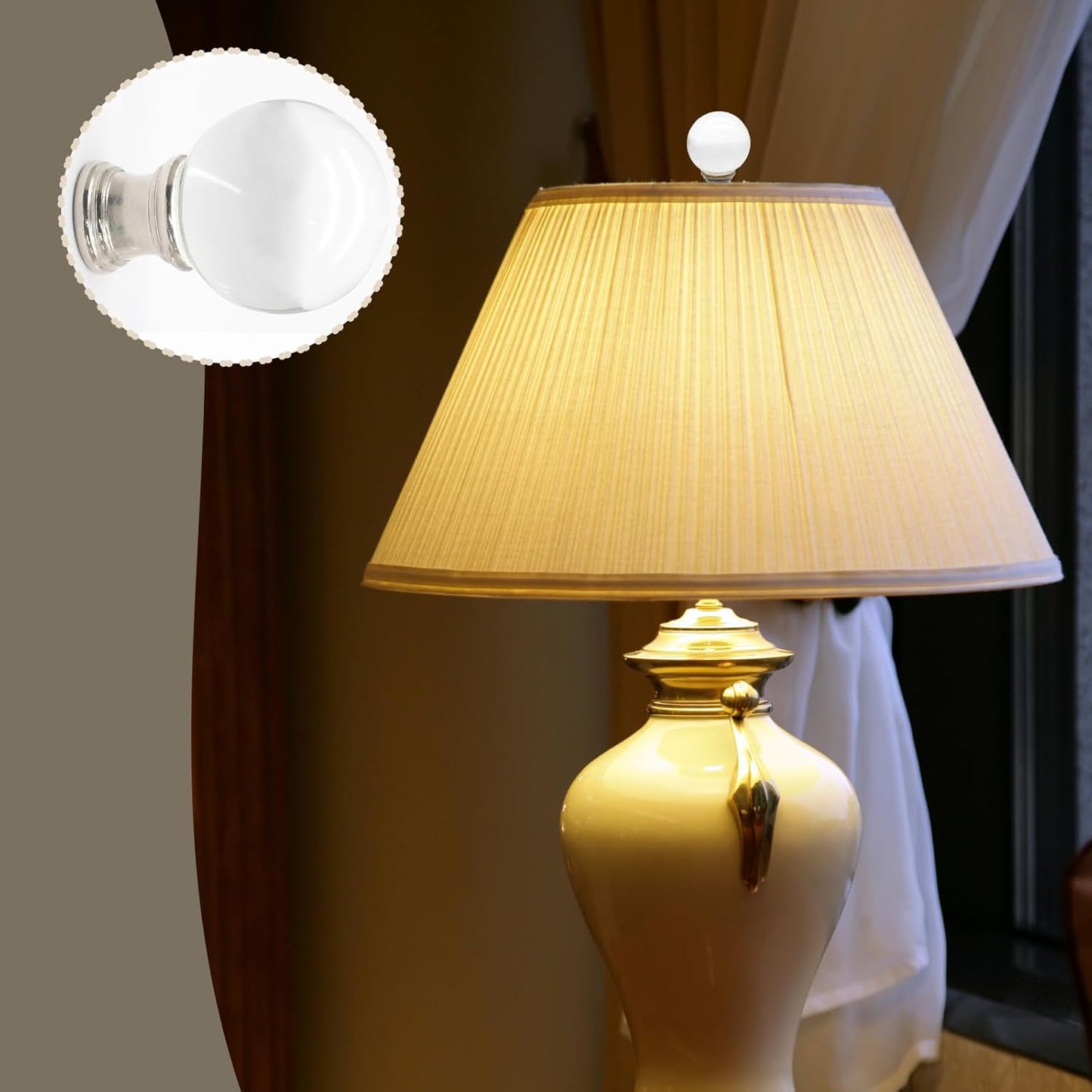 Biaungdo 2 Pack Glass Crystal Lamp Finial, Clear Lamp Finial Cap Knob Glass Ball Lamp Screw Top Lamp Decoration for Lamp Shade, with 1/4-27 Inch Silver Base
