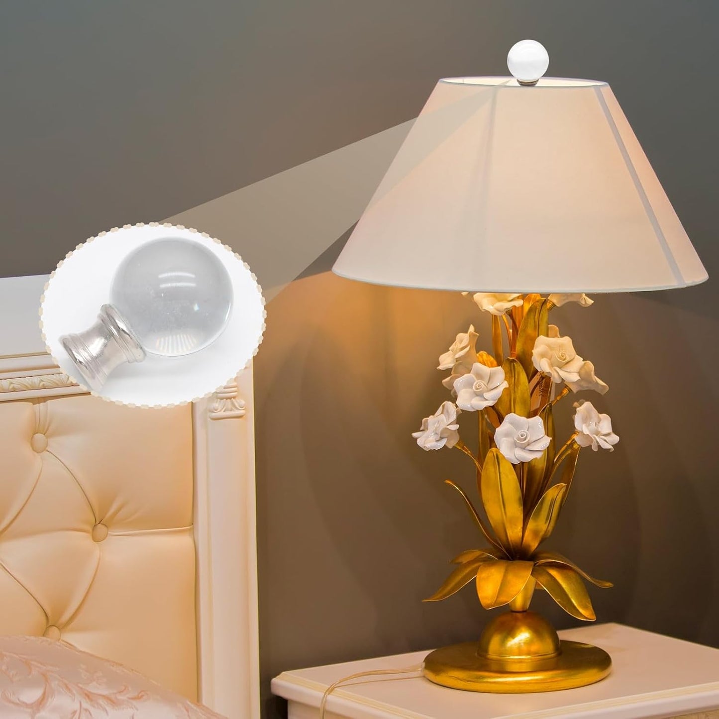 Biaungdo 2 Pack Glass Crystal Lamp Finial, Clear Lamp Finial Cap Knob Glass Ball Lamp Screw Top Lamp Decoration for Lamp Shade, with 1/4-27 Inch Silver Base