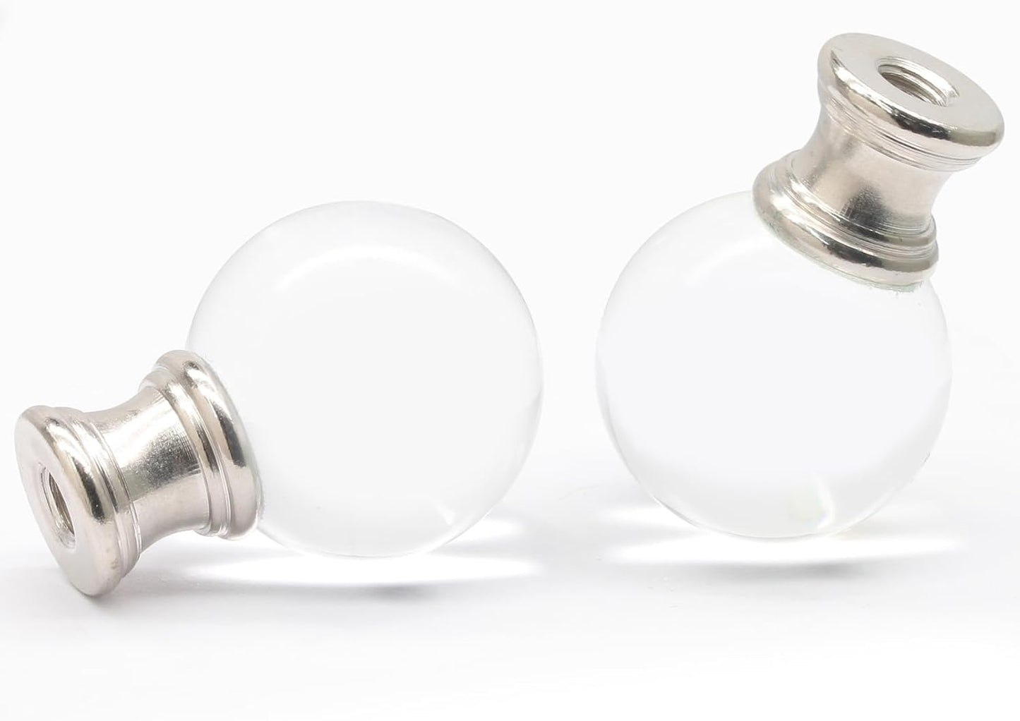 Biaungdo 2 Pack Glass Crystal Lamp Finial, Clear Lamp Finial Cap Knob Glass Ball Lamp Screw Top Lamp Decoration for Lamp Shade, with 1/4-27 Inch Silver Base