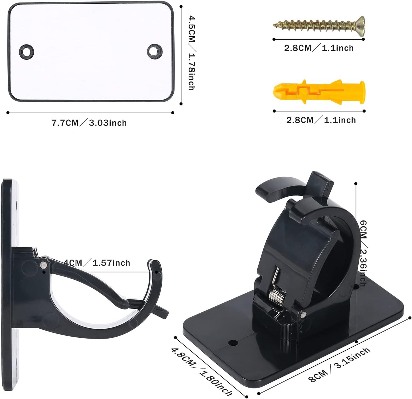 4Pcs Self-Adhesive Curtain Rod Clips, Universal Plastic Curtain Rod Clips, No Drilling,for C urtain Rods up to 40mm (Black) (Curtain Rod Not Included)