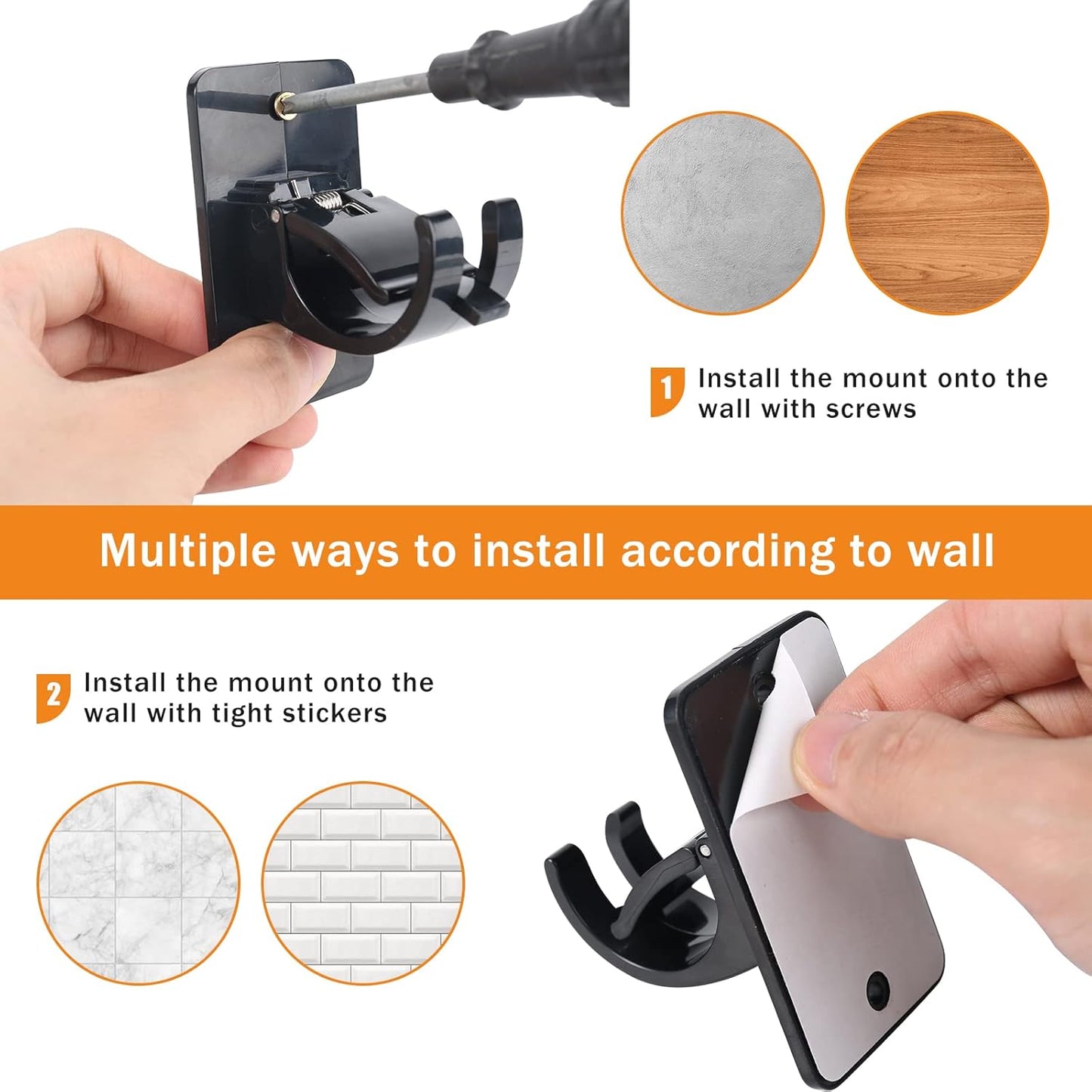 4Pcs Self-Adhesive Curtain Rod Clips, Universal Plastic Curtain Rod Clips, No Drilling,for C urtain Rods up to 40mm (Black) (Curtain Rod Not Included)