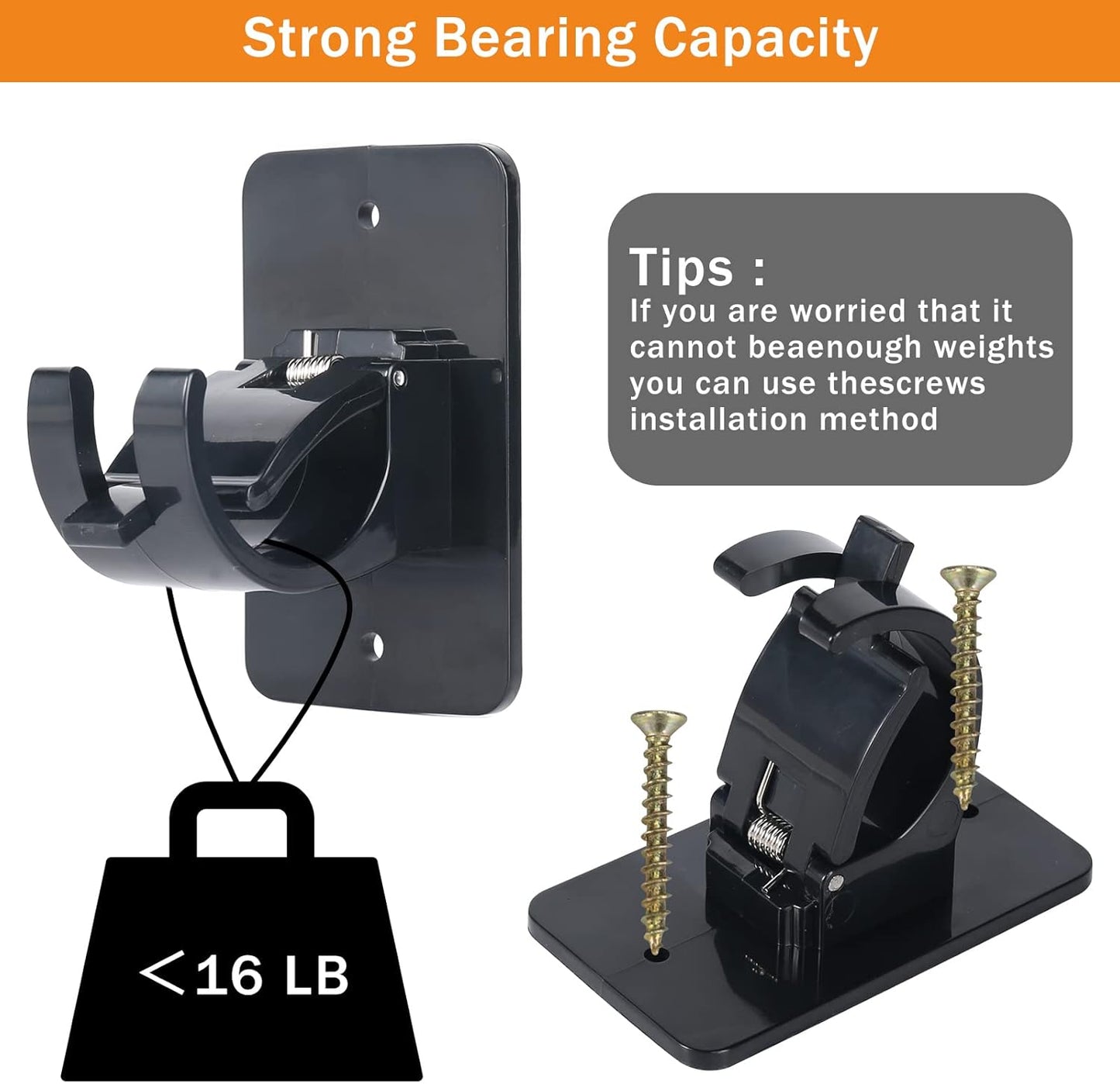 4Pcs Self-Adhesive Curtain Rod Clips, Universal Plastic Curtain Rod Clips, No Drilling,for C urtain Rods up to 40mm (Black) (Curtain Rod Not Included)