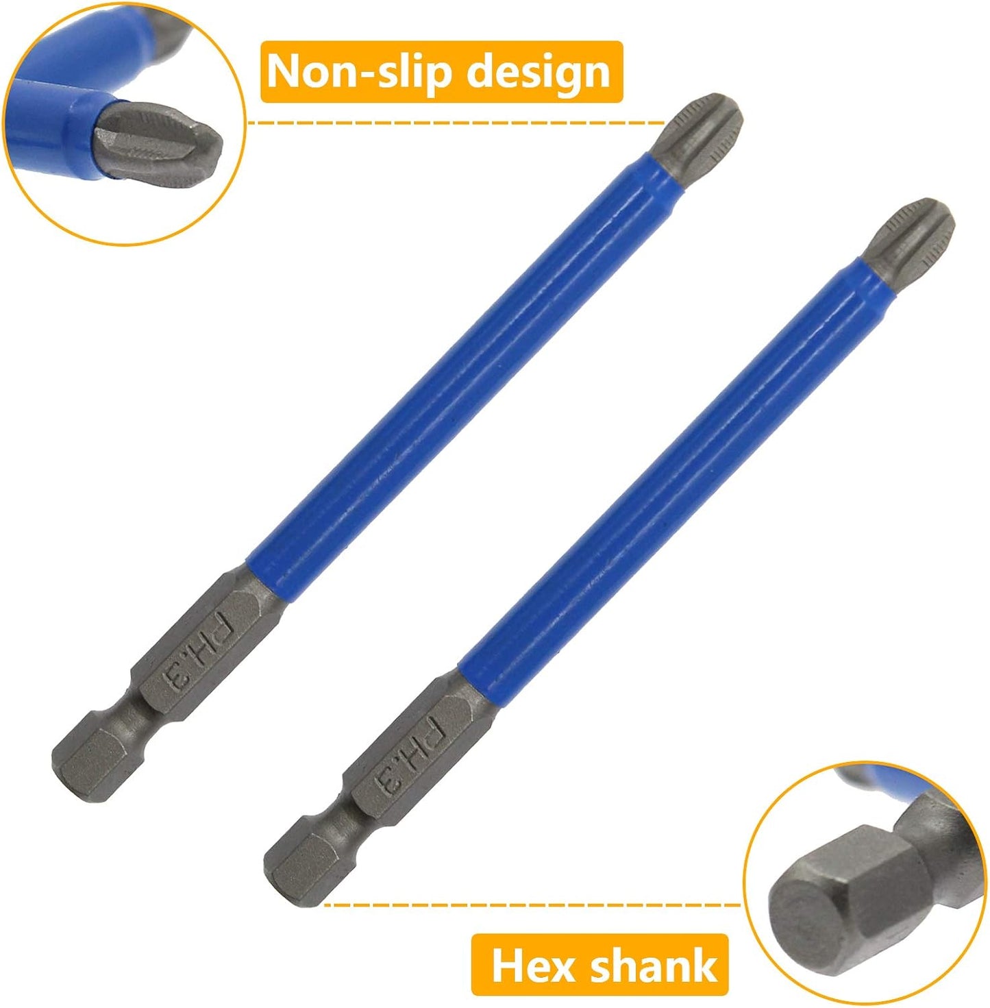 Biaungdo 10Pcs Magnetic PH3 Phillips Bits Set 3.5 inch Long Anti Slip #3 Bit (PH3 x 90MM)
