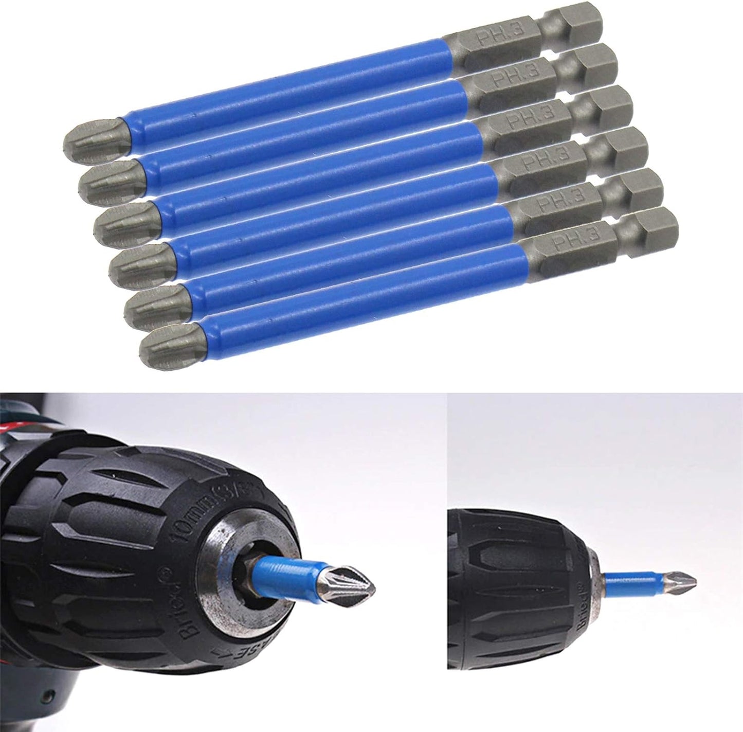 Biaungdo 10Pcs Magnetic PH3 Phillips Bits Set 3.5 inch Long Anti Slip #3 Bit (PH3 x 90MM)