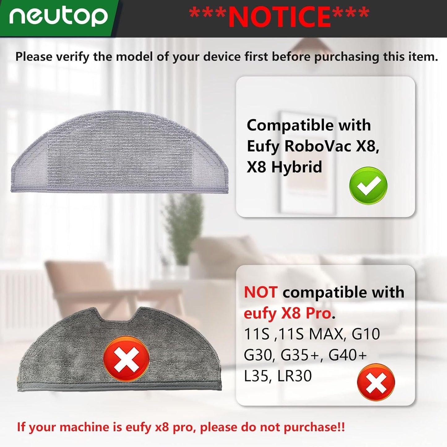 Washable Mopping Cloth Compatible with euy RoboVac X8 Hybrid Robot Vacuum and Mop Cleaners Spare Replacement Parts Accessories, 6-Pack.