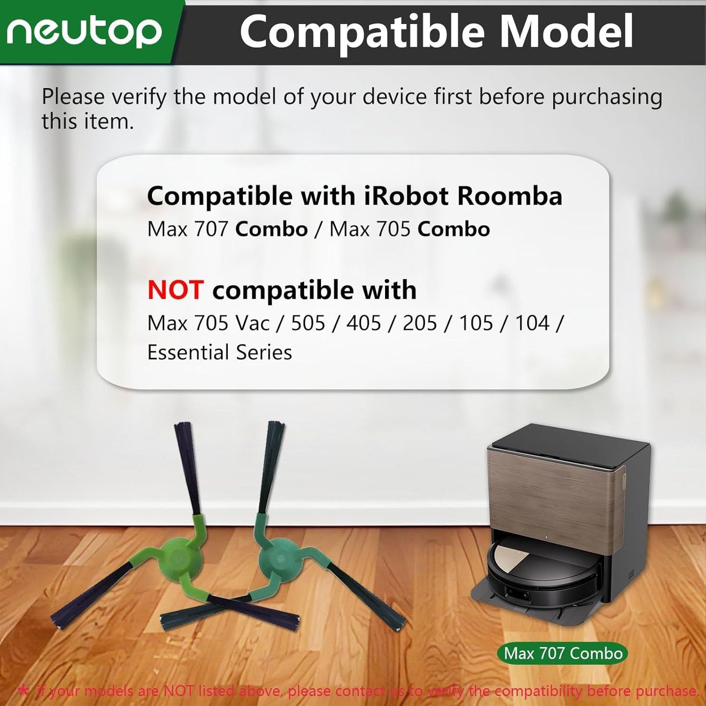 Edge-Sweeping Brush Side Brush Compatible with iRobot Roomba Max 707 Combo/Max 705 Combo, Robot Vacuums, 10-Pack