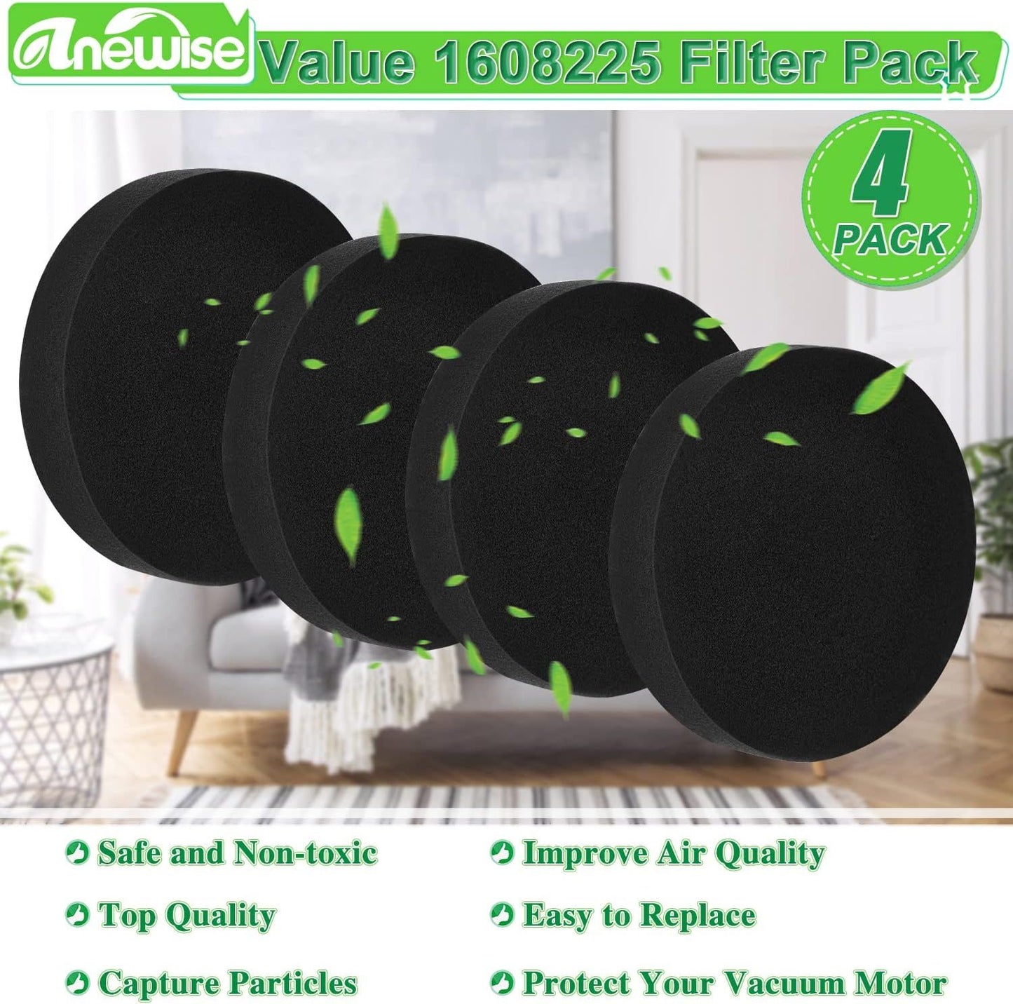 4 Pack 1608225 ilter or Bissell or Cleanview Swivel Rewind 4438 3836 3197A 2252 3536 2254 3534 3837 Powerorce Helix Turbo 1701 1797 2191 2190 Upright Vacuum, ilters Part 1640811