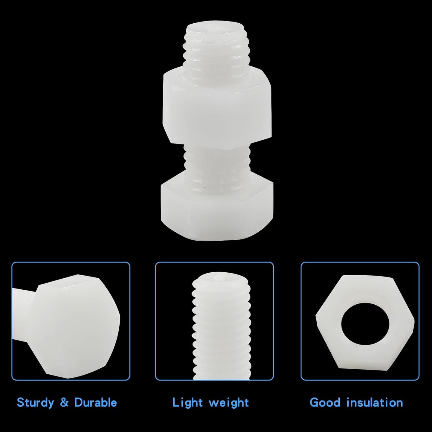 Biaungdo 20 Pair M12 x 30mm Nylon Hex Bolts, White Plastic Hex Bolts Full Thread Hex Head Screws and Nuts Set