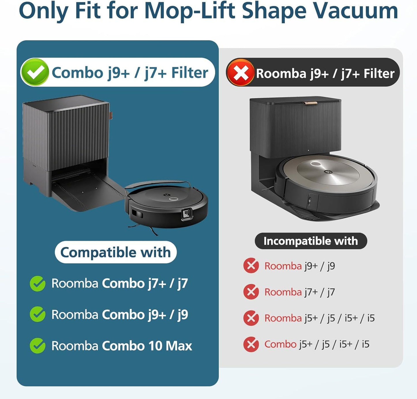 Combo 10 Max/ j9+/ j7+ HEPA ilters ONLY Compatible With i-Robot Roomba Combo 10 Max, Combo j9+, Combo j7+ Robot Vacuum (𝗡𝗼𝘁 𝗙𝗶𝘁 𝗳𝗼𝗿𝗥𝗼𝗼𝗺𝗯𝗮 j7/ j7+/ j9/ j9+)