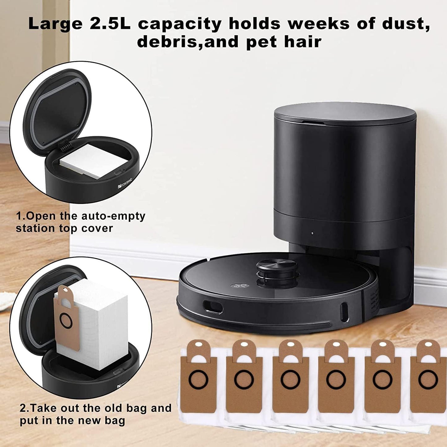 6 Pack Dust Bags or iHome AutoVac Nova Sel Empty Robot Vacuum Replacement Accessory Parts