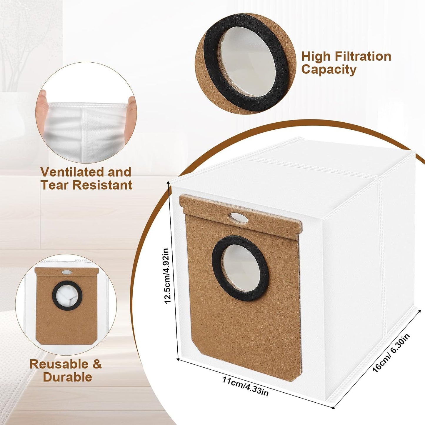 8 Pack Dust Bag or Euy L50 SES, L60 SES Series Robot Vacuum Cleaner with Sel-Empty Station,Replacement Parts Bags or Conga Home 10000, 8090 Ultra, 9090 AI, or Haier H9 + Dirt Disposal Bags