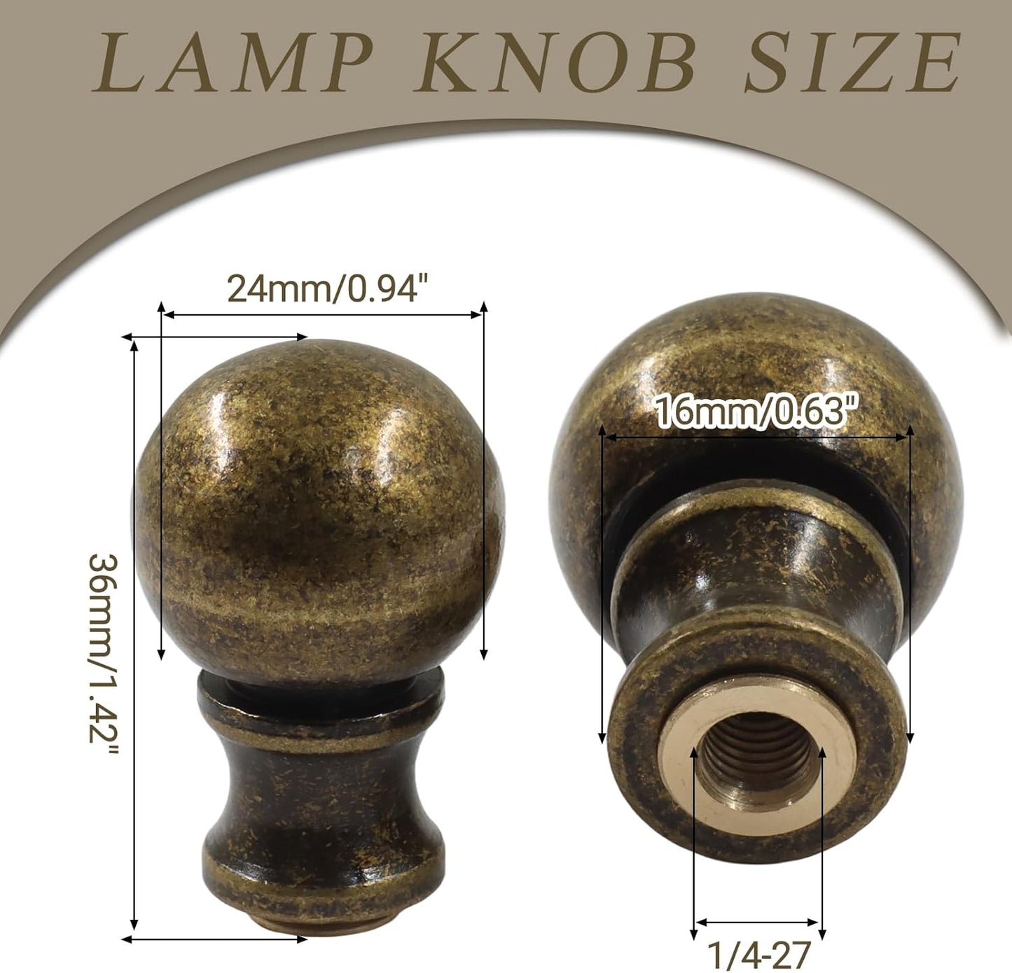 Biaungdo 2 Pcs Solid Brass Lamp Finial Cap Knob with Dual-Thread Screw, Lamp Shade Screw Cap Top Lamps Decoration for Lamps Shade Holder, 3/8 Inch & 1/4-27 Inch