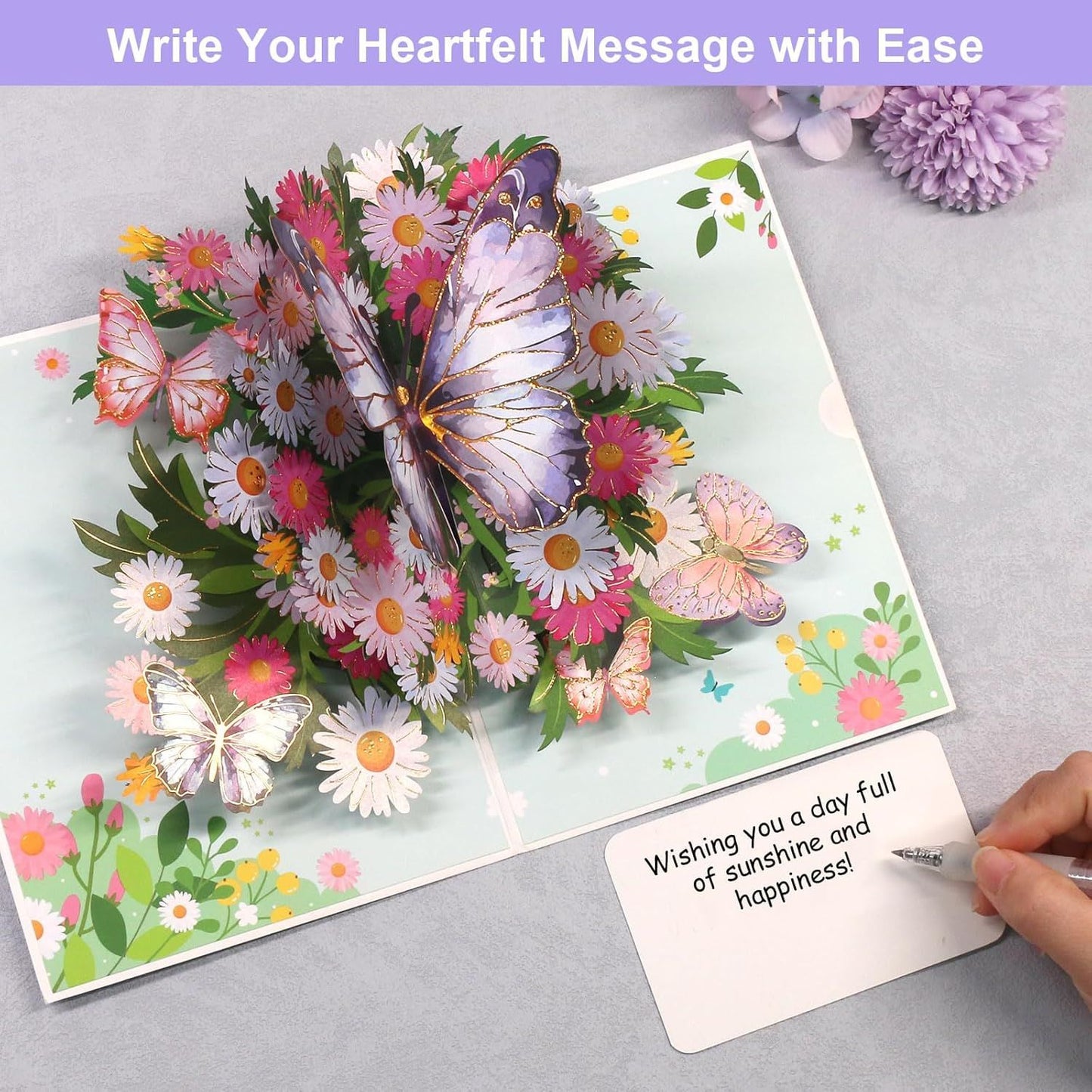 Birthday Card or Wie, Beautiul 3D Butterly Pop-Up Greeting Card with Envelope, Heartelt Birthday Gits or Wie, Husband, Girlriend, Mom, Dad, Sister, riend on Special Day (Purple)