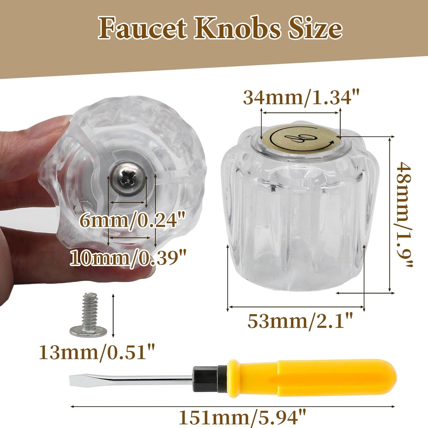 Biaungdo Clear Shower Knob Replacement Set of 2, Bathtub Faucet Handles Include Hot and Cold Shower Knob for Remodeling Trim, with Screws & Screwdriver