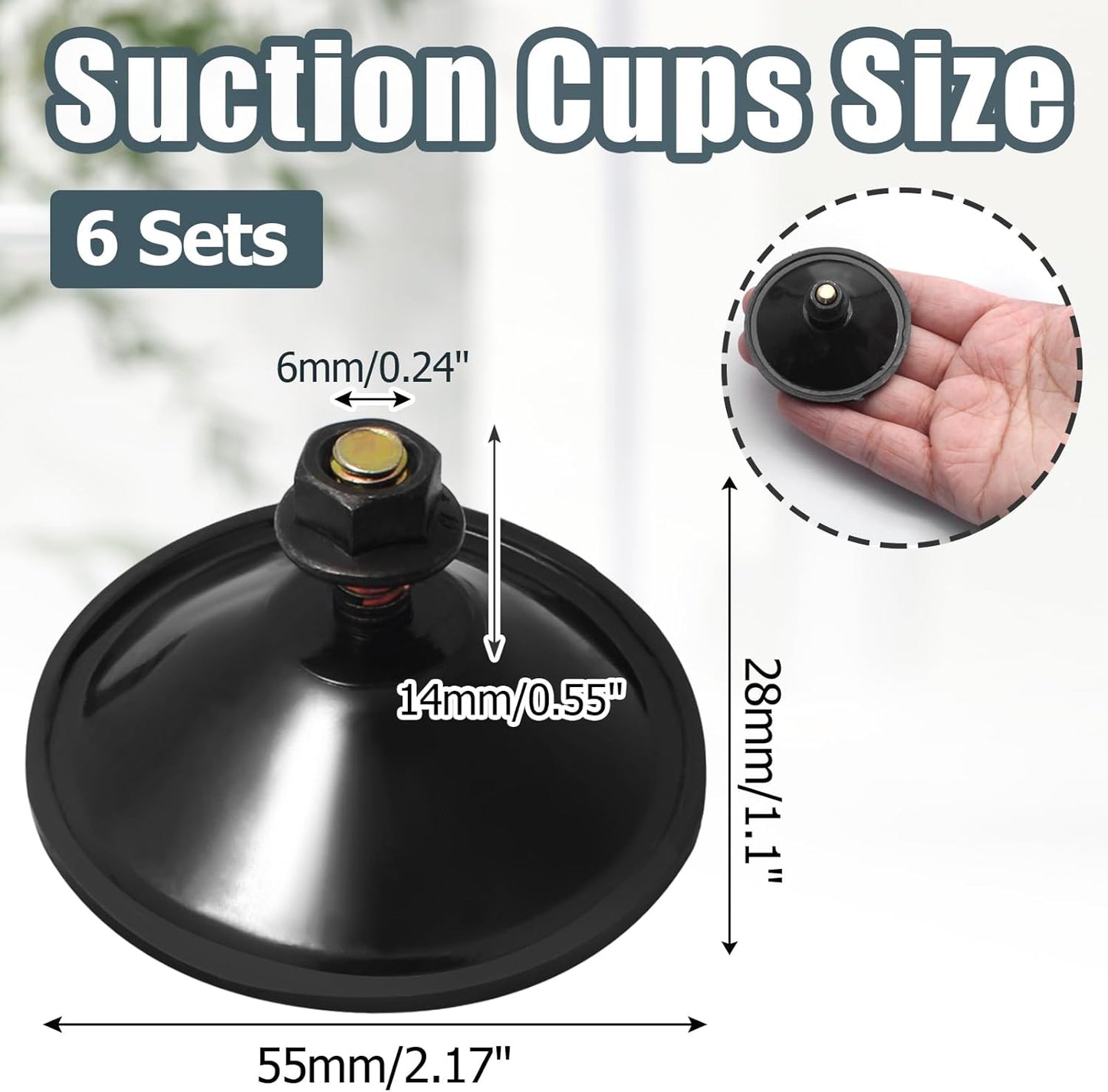 Biaungdo 6 Pack 55mm/2.16inch Strong Adhesive Suction Cup with M6 x 14mm Thread Screw, Black Thread Screw PVC Sucker Pads Holder, Glass Sucker Suction Cup Holder for Window, Bathroom Wall, Car Shade