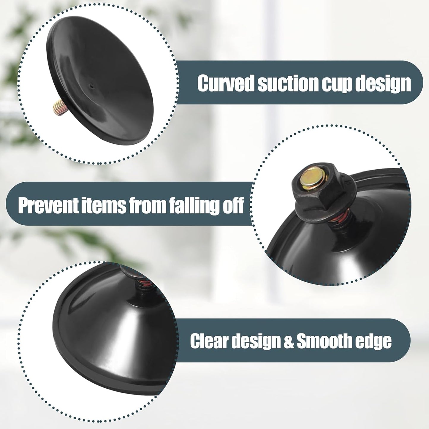 Biaungdo 6 Pack 55mm/2.16inch Strong Adhesive Suction Cup with M6 x 14mm Thread Screw, Black Thread Screw PVC Sucker Pads Holder, Glass Sucker Suction Cup Holder for Window, Bathroom Wall, Car Shade
