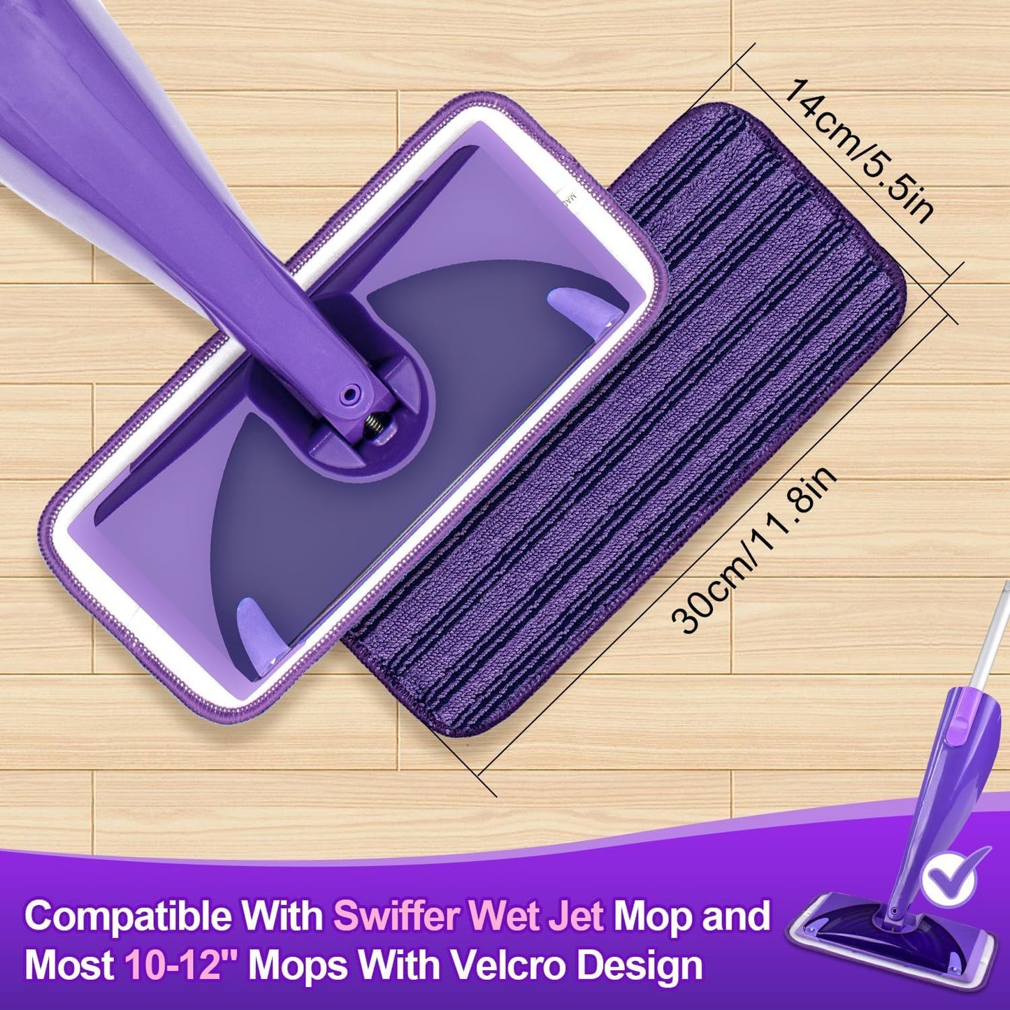 Updated & Innovative Cationic Mop Pads or Swier Wet Jet and Most Velcro 10" 11" 12" Spray Mops, Reusable Swier Wet Jet Mop Pads Replacement