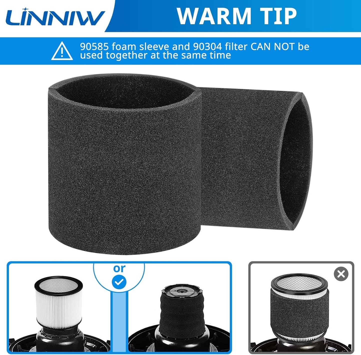 3 Pack 90585 oam Sleeve V2001 oam Replacements ilters Compatible with Most Shop-Vac Wet/Dry Vacuum Cleaners 5 Gallon and Above, Vacmaster & Genie Shop Vacuum Cleaner, Replace Parts # 9058500