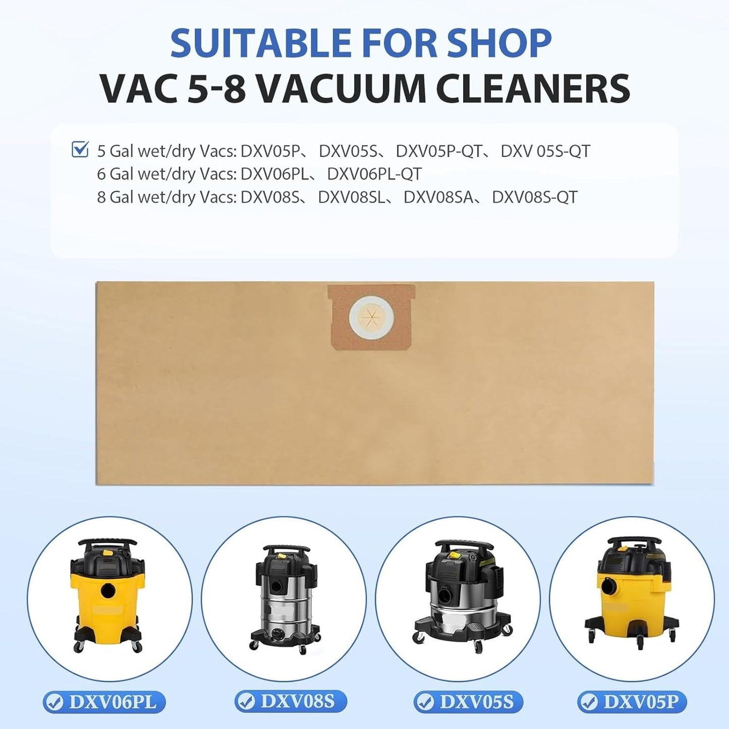 6 Pack DXVA19-4104 Dust Bags or DEWALT 5-6-8 Gallon Wet/Dry Vacuum, Compatible with DXV05P DXV06PL DXV08S