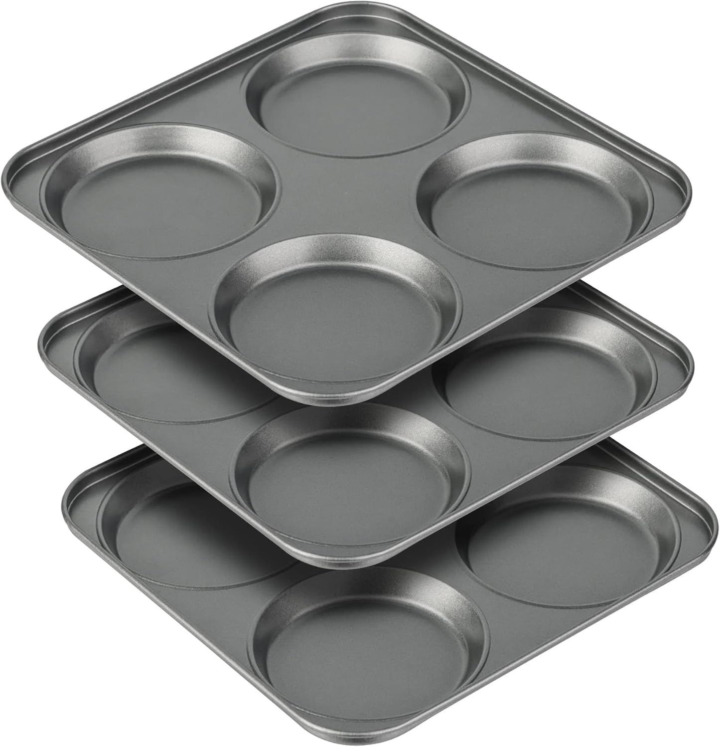 Muin Top Pan, 4-Cup Hamburger Bun Pan, Large Whoopie Pies Pan, Non-Stick Bakeware or Eggs, Cornbread, Small Cake Layers and Drop Cookies, Set o 3